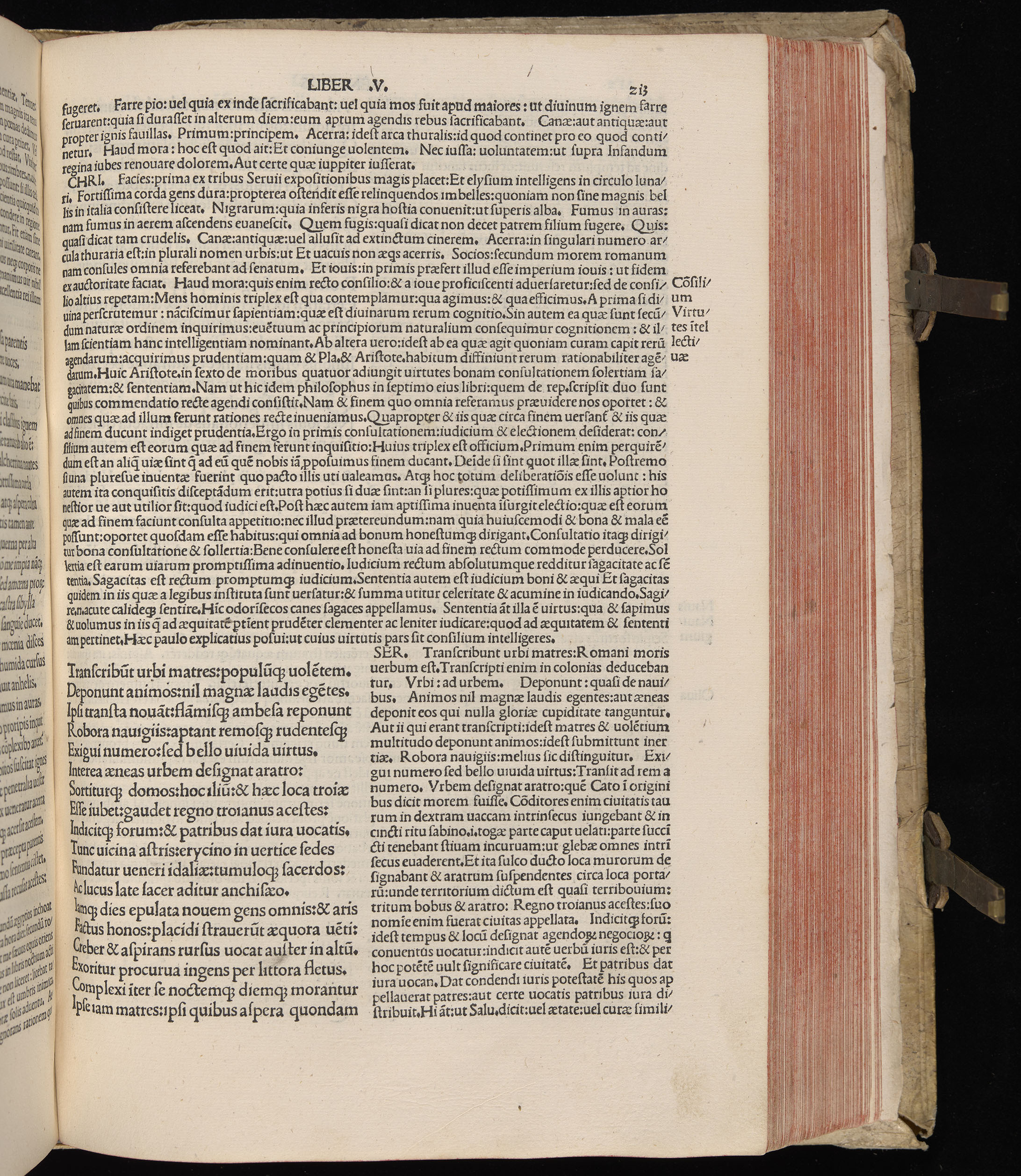Vergilius cum c?mentariis quinque videlicet: Seruii, Landini, Ant. Mancinelli, Donati, Domitii. (M. Vegius' Book XIII addition to the Aen. Also Priapeia and Catalecta.) / Colophon: Impressu Venetiis per Bartolome? de Zanis de Portesio. . . . M.cccc.xciii. Stamped vellum with clasps. Very rare. Fol. - Image 445