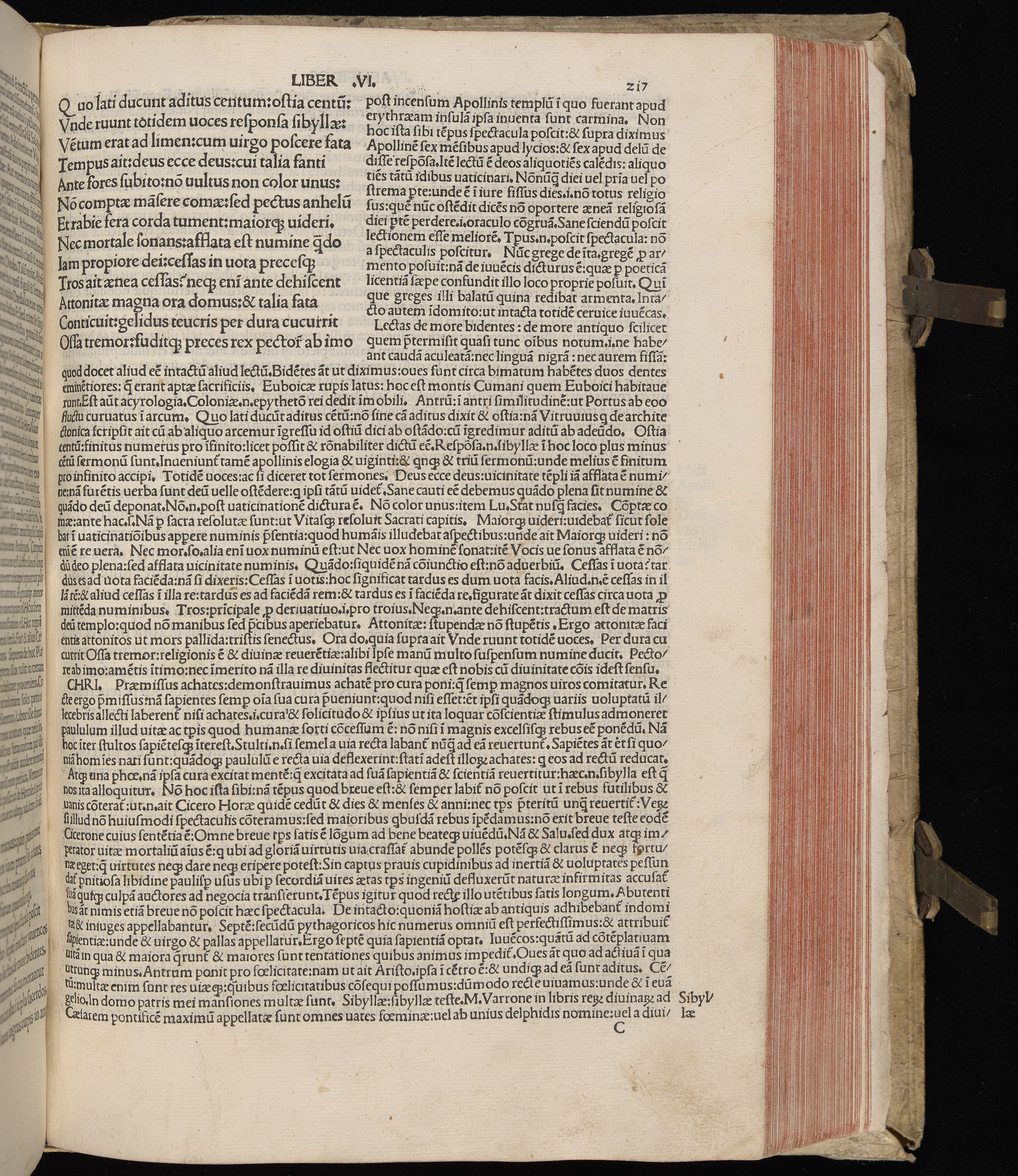 Vergilius cum c?mentariis quinque videlicet: Seruii, Landini, Ant. Mancinelli, Donati, Domitii. (M. Vegius' Book XIII addition to the Aen. Also Priapeia and Catalecta.) / Colophon: Impressu Venetiis per Bartolome? de Zanis de Portesio. . . . M.cccc.xciii. Stamped vellum with clasps. Very rare. Fol. - Image 453