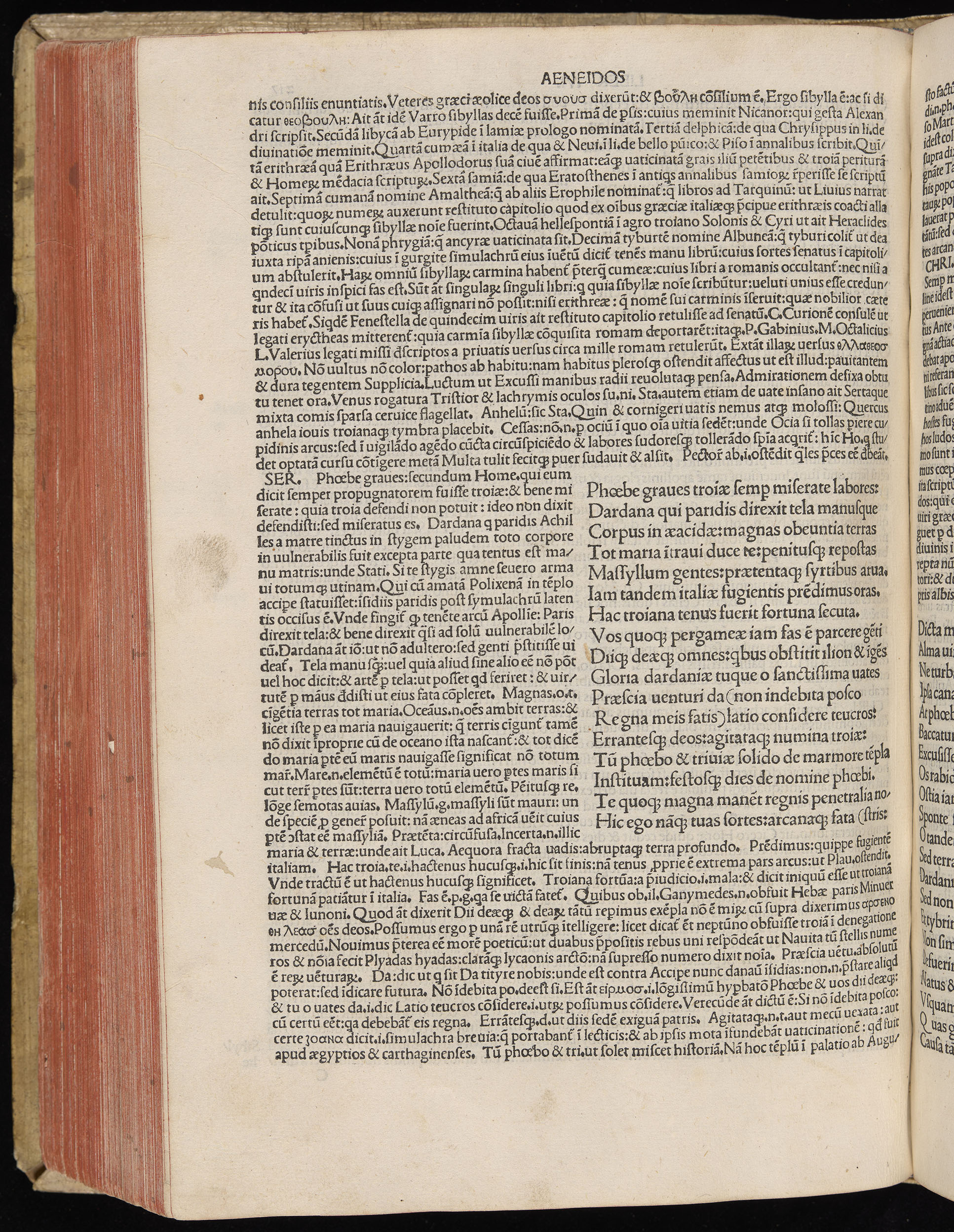Vergilius cum c?mentariis quinque videlicet: Seruii, Landini, Ant. Mancinelli, Donati, Domitii. (M. Vegius' Book XIII addition to the Aen. Also Priapeia and Catalecta.) / Colophon: Impressu Venetiis per Bartolome? de Zanis de Portesio. . . . M.cccc.xciii. Stamped vellum with clasps. Very rare. Fol. - Image 454
