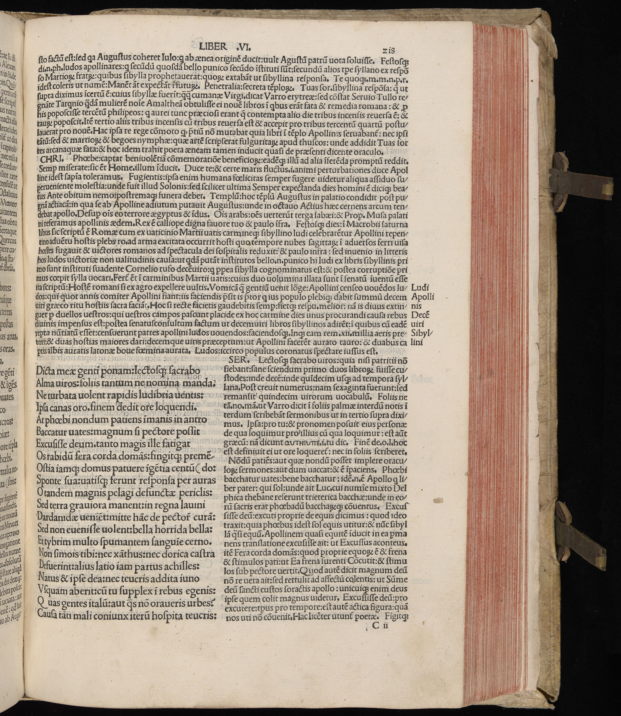 Vergilius cum c?mentariis quinque videlicet: Seruii, Landini, Ant. Mancinelli, Donati, Domitii. (M. Vegius' Book XIII addition to the Aen. Also Priapeia and Catalecta.) / Colophon: Impressu Venetiis per Bartolome? de Zanis de Portesio. . . . M.cccc.xciii. Stamped vellum with clasps. Very rare. Fol. - Image 455