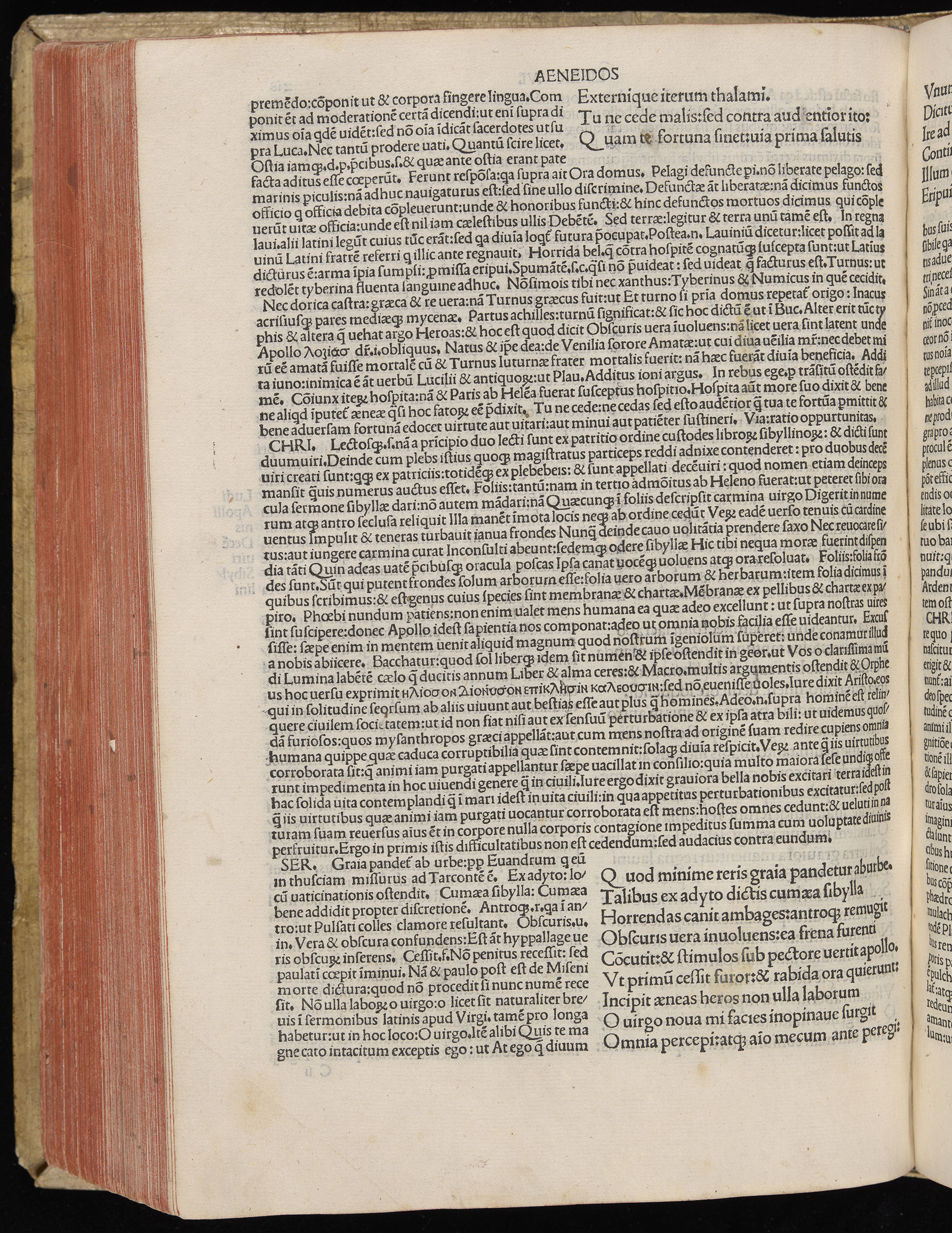 Vergilius cum c?mentariis quinque videlicet: Seruii, Landini, Ant. Mancinelli, Donati, Domitii. (M. Vegius' Book XIII addition to the Aen. Also Priapeia and Catalecta.) / Colophon: Impressu Venetiis per Bartolome? de Zanis de Portesio. . . . M.cccc.xciii. Stamped vellum with clasps. Very rare. Fol. - Image 456