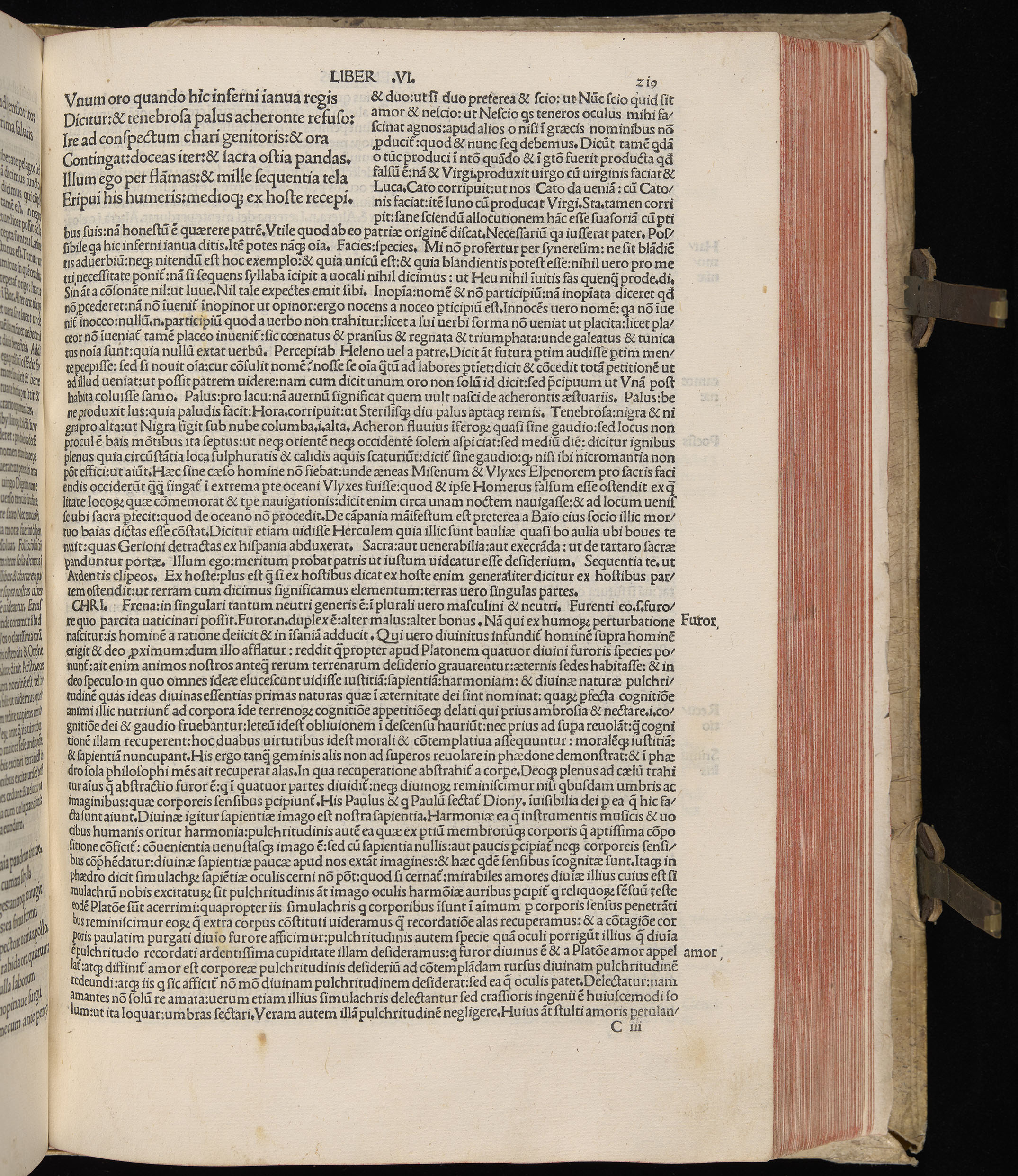 Vergilius cum c?mentariis quinque videlicet: Seruii, Landini, Ant. Mancinelli, Donati, Domitii. (M. Vegius' Book XIII addition to the Aen. Also Priapeia and Catalecta.) / Colophon: Impressu Venetiis per Bartolome? de Zanis de Portesio. . . . M.cccc.xciii. Stamped vellum with clasps. Very rare. Fol. - Image 457