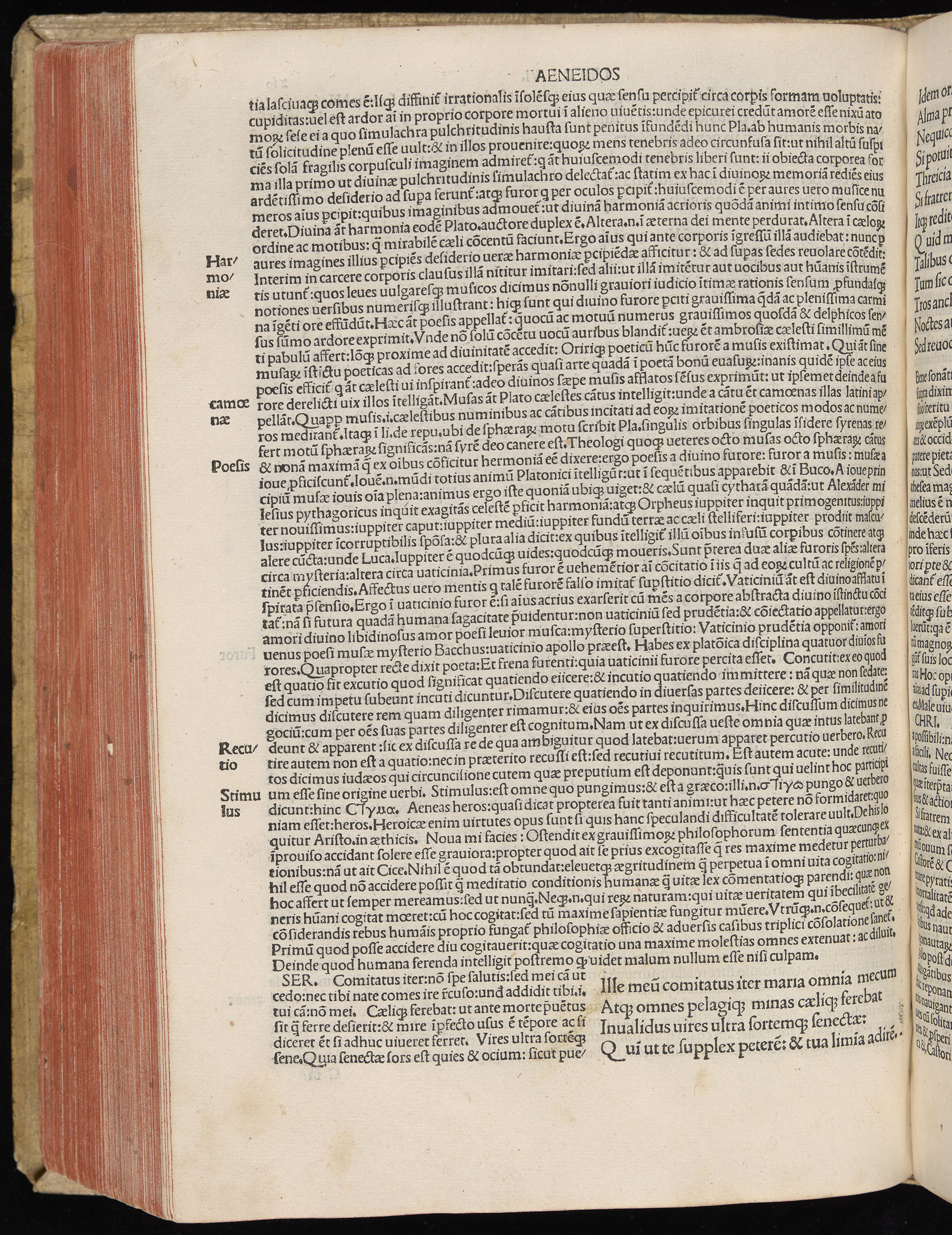 Vergilius cum c?mentariis quinque videlicet: Seruii, Landini, Ant. Mancinelli, Donati, Domitii. (M. Vegius' Book XIII addition to the Aen. Also Priapeia and Catalecta.) / Colophon: Impressu Venetiis per Bartolome? de Zanis de Portesio. . . . M.cccc.xciii. Stamped vellum with clasps. Very rare. Fol. - Image 458