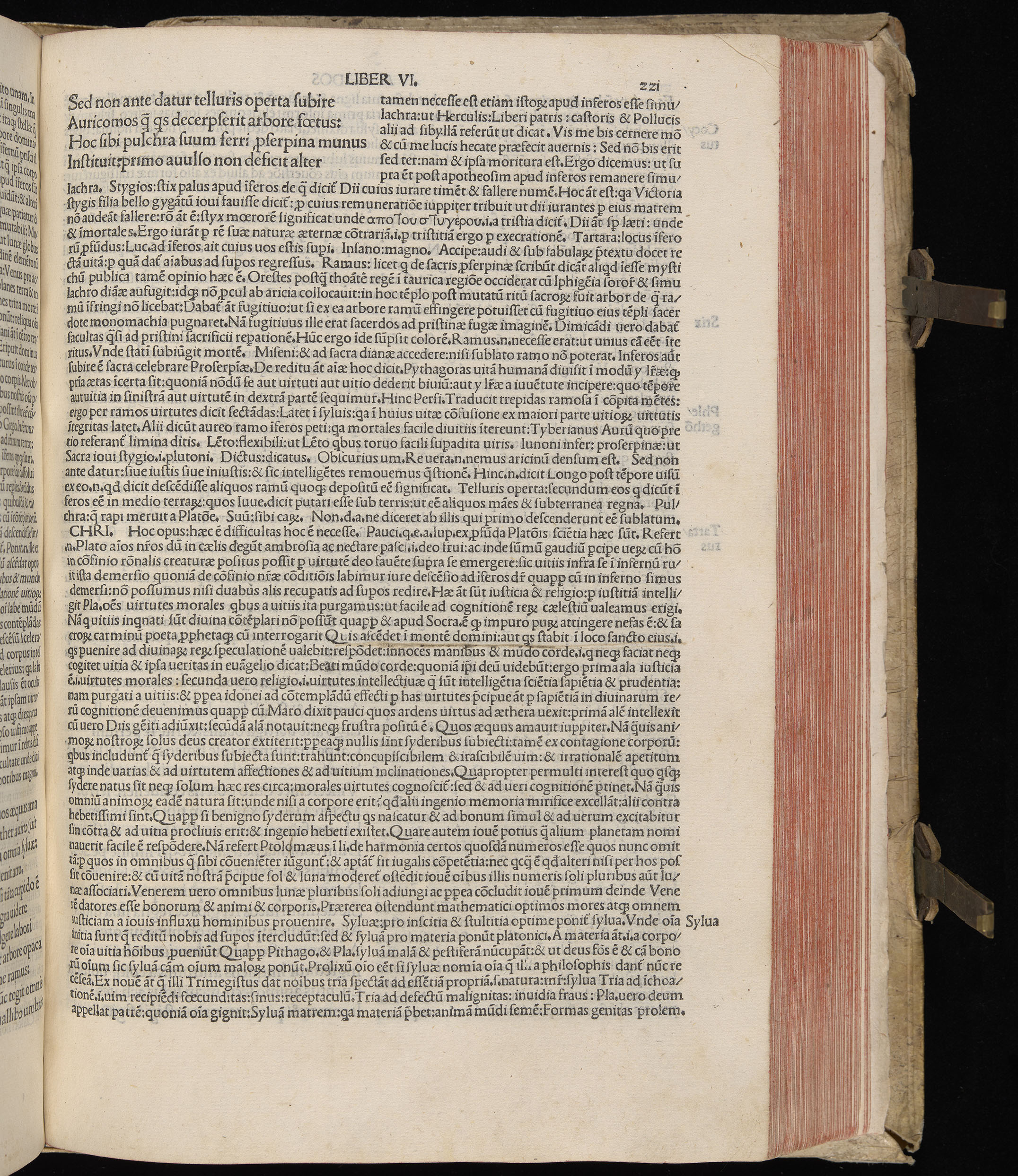 Vergilius cum c?mentariis quinque videlicet: Seruii, Landini, Ant. Mancinelli, Donati, Domitii. (M. Vegius' Book XIII addition to the Aen. Also Priapeia and Catalecta.) / Colophon: Impressu Venetiis per Bartolome? de Zanis de Portesio. . . . M.cccc.xciii. Stamped vellum with clasps. Very rare. Fol. - Image 461