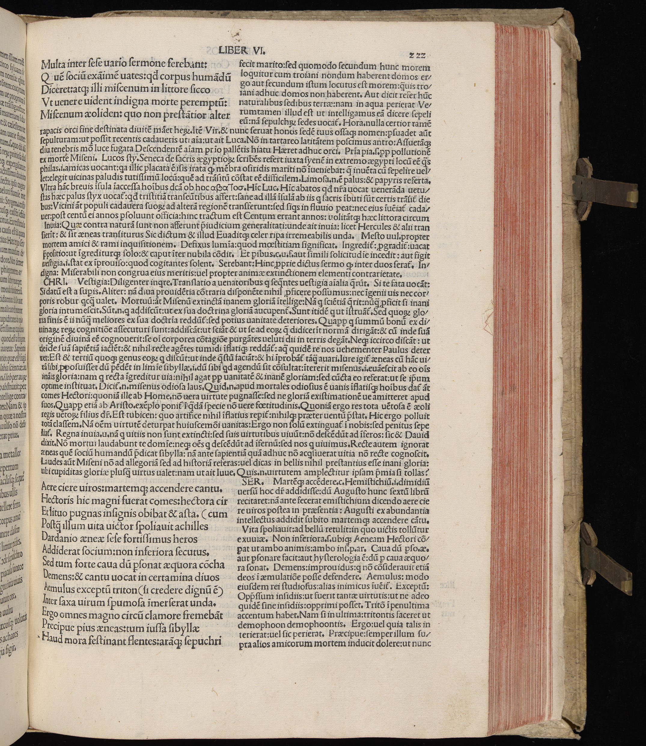 Vergilius cum c?mentariis quinque videlicet: Seruii, Landini, Ant. Mancinelli, Donati, Domitii. (M. Vegius' Book XIII addition to the Aen. Also Priapeia and Catalecta.) / Colophon: Impressu Venetiis per Bartolome? de Zanis de Portesio. . . . M.cccc.xciii. Stamped vellum with clasps. Very rare. Fol. - Image 463
