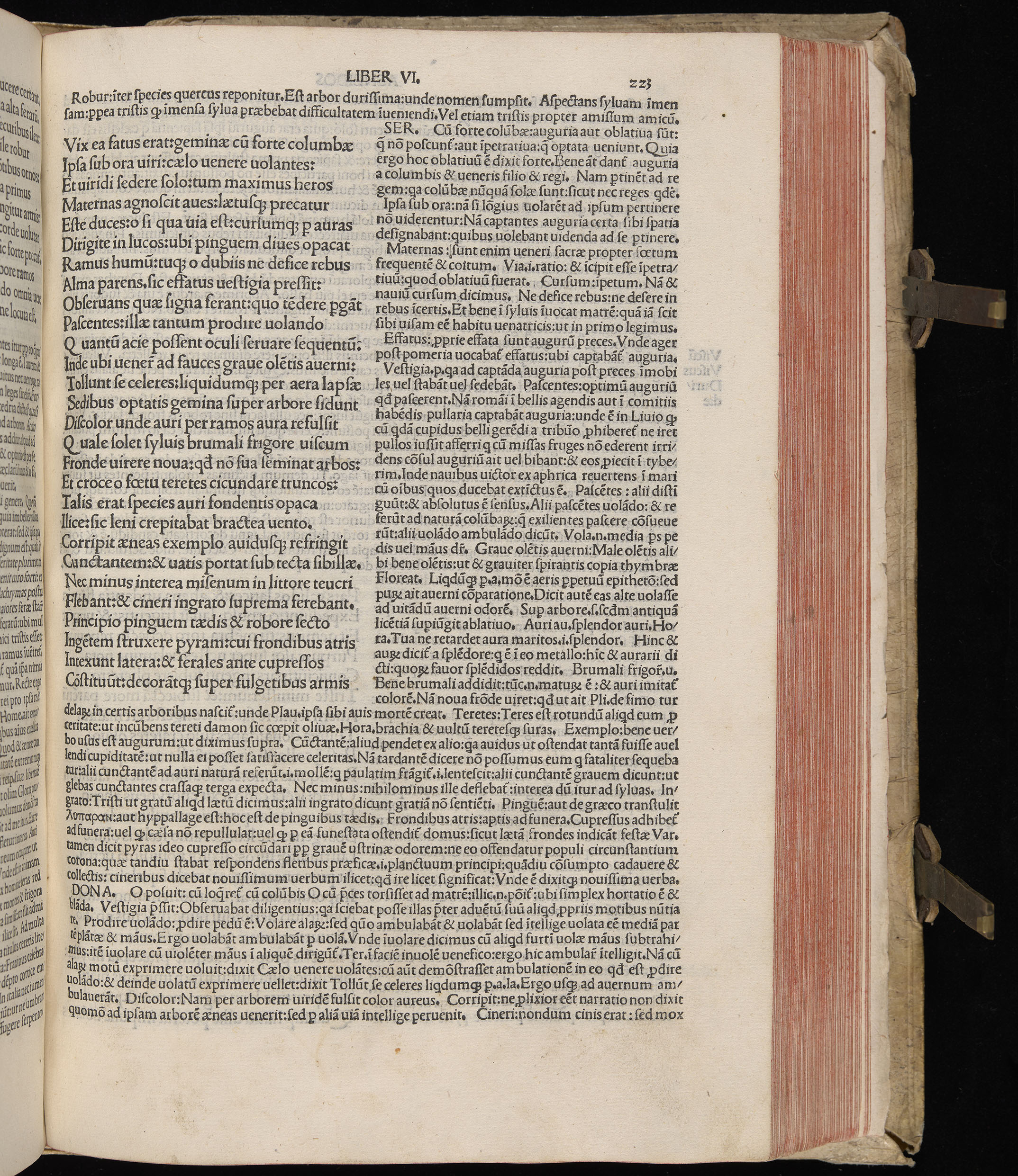 Vergilius cum c?mentariis quinque videlicet: Seruii, Landini, Ant. Mancinelli, Donati, Domitii. (M. Vegius' Book XIII addition to the Aen. Also Priapeia and Catalecta.) / Colophon: Impressu Venetiis per Bartolome? de Zanis de Portesio. . . . M.cccc.xciii. Stamped vellum with clasps. Very rare. Fol. - Image 465