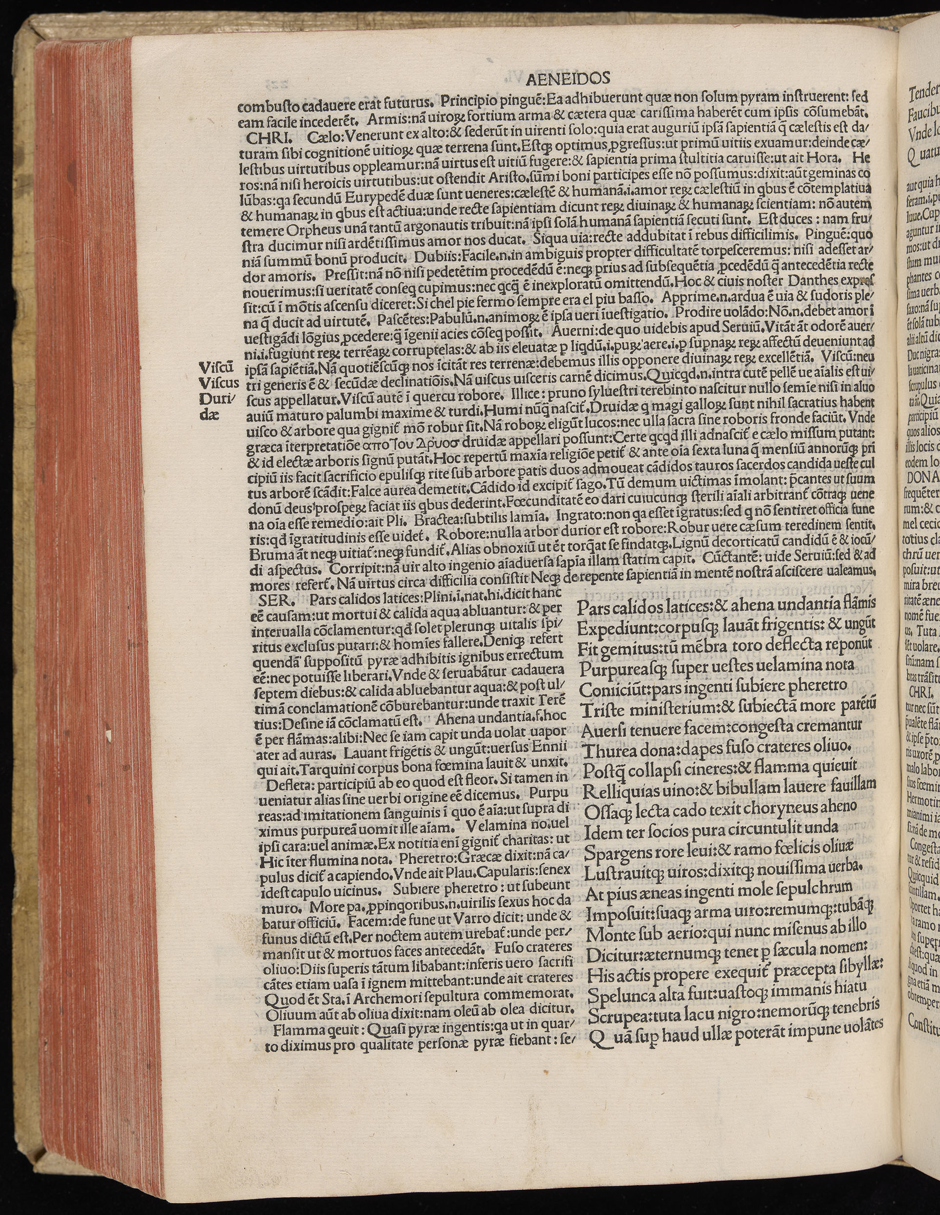 Vergilius cum c?mentariis quinque videlicet: Seruii, Landini, Ant. Mancinelli, Donati, Domitii. (M. Vegius' Book XIII addition to the Aen. Also Priapeia and Catalecta.) / Colophon: Impressu Venetiis per Bartolome? de Zanis de Portesio. . . . M.cccc.xciii. Stamped vellum with clasps. Very rare. Fol. - Image 466