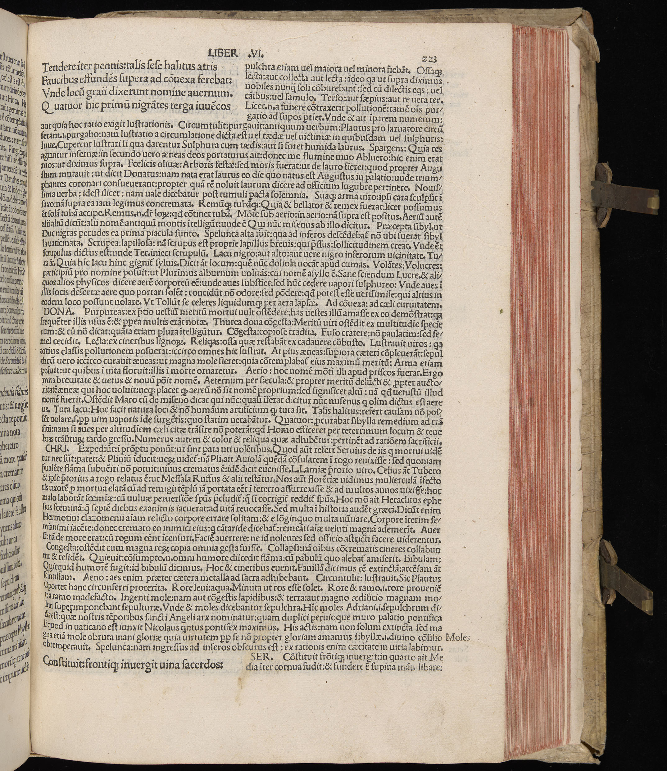 Vergilius cum c?mentariis quinque videlicet: Seruii, Landini, Ant. Mancinelli, Donati, Domitii. (M. Vegius' Book XIII addition to the Aen. Also Priapeia and Catalecta.) / Colophon: Impressu Venetiis per Bartolome? de Zanis de Portesio. . . . M.cccc.xciii. Stamped vellum with clasps. Very rare. Fol. - Image 467