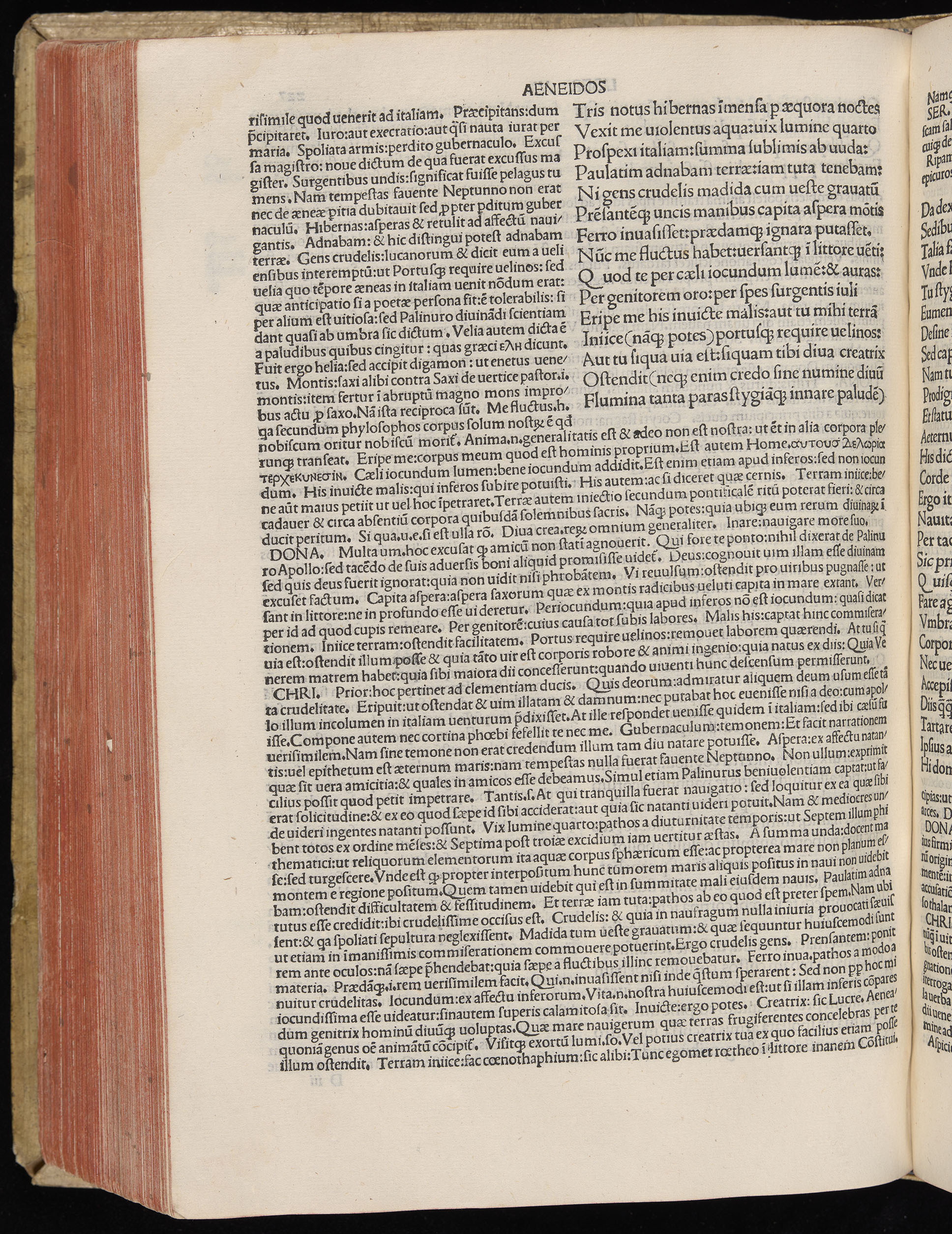 Vergilius cum c?mentariis quinque videlicet: Seruii, Landini, Ant. Mancinelli, Donati, Domitii. (M. Vegius' Book XIII addition to the Aen. Also Priapeia and Catalecta.) / Colophon: Impressu Venetiis per Bartolome? de Zanis de Portesio. . . . M.cccc.xciii. Stamped vellum with clasps. Very rare. Fol. - Image 474