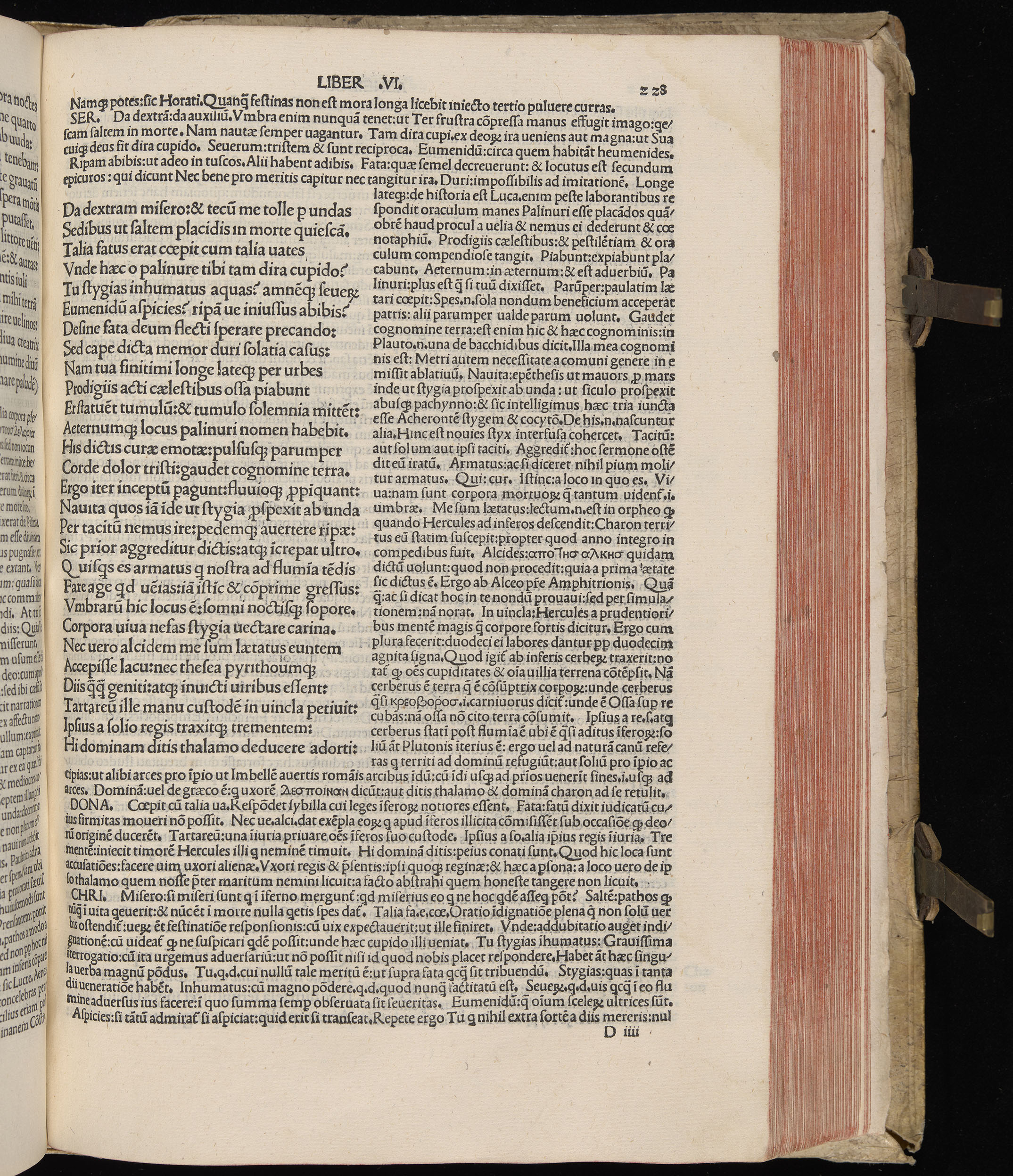 Vergilius cum c?mentariis quinque videlicet: Seruii, Landini, Ant. Mancinelli, Donati, Domitii. (M. Vegius' Book XIII addition to the Aen. Also Priapeia and Catalecta.) / Colophon: Impressu Venetiis per Bartolome? de Zanis de Portesio. . . . M.cccc.xciii. Stamped vellum with clasps. Very rare. Fol. - Image 475