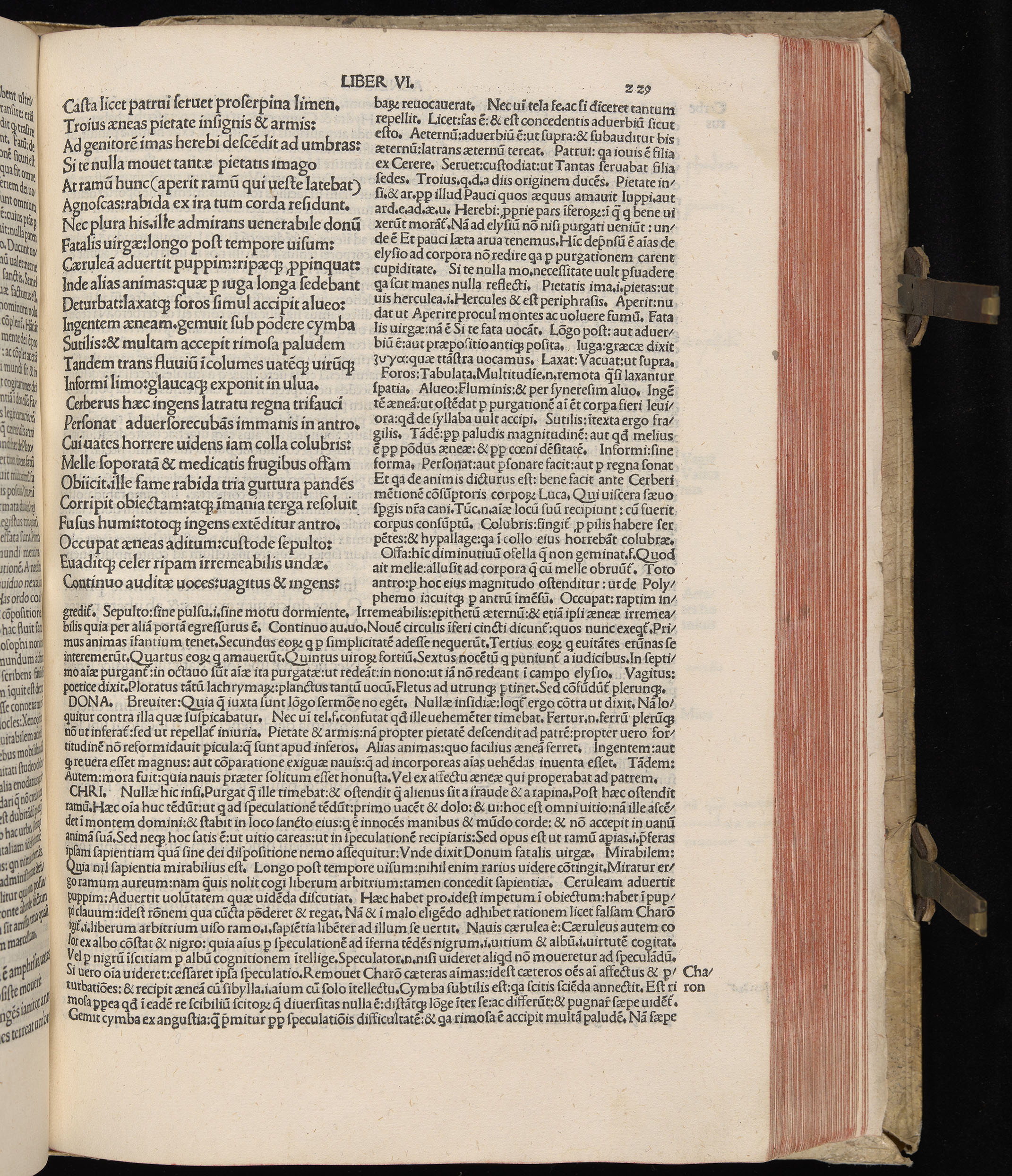 Vergilius cum c?mentariis quinque videlicet: Seruii, Landini, Ant. Mancinelli, Donati, Domitii. (M. Vegius' Book XIII addition to the Aen. Also Priapeia and Catalecta.) / Colophon: Impressu Venetiis per Bartolome? de Zanis de Portesio. . . . M.cccc.xciii. Stamped vellum with clasps. Very rare. Fol. - Image 477