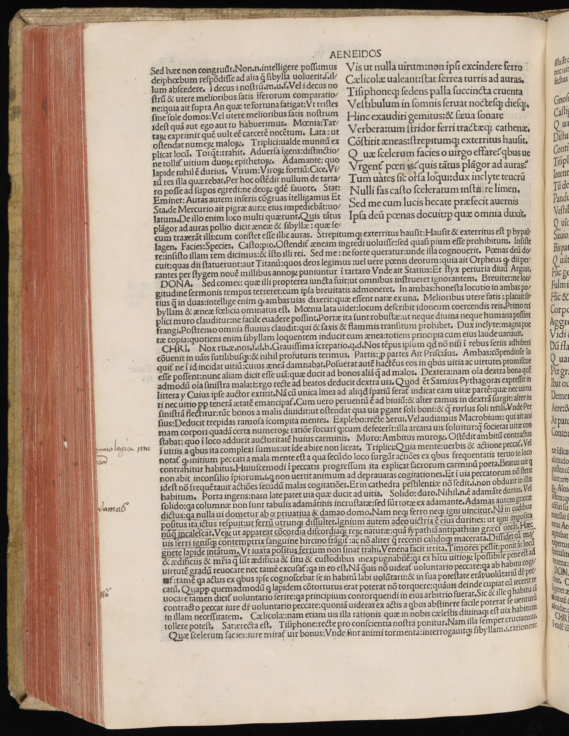 Vergilius cum c?mentariis quinque videlicet: Seruii, Landini, Ant. Mancinelli, Donati, Domitii. (M. Vegius' Book XIII addition to the Aen. Also Priapeia and Catalecta.) / Colophon: Impressu Venetiis per Bartolome? de Zanis de Portesio. . . . M.cccc.xciii. Stamped vellum with clasps. Very rare. Fol. - Image 484