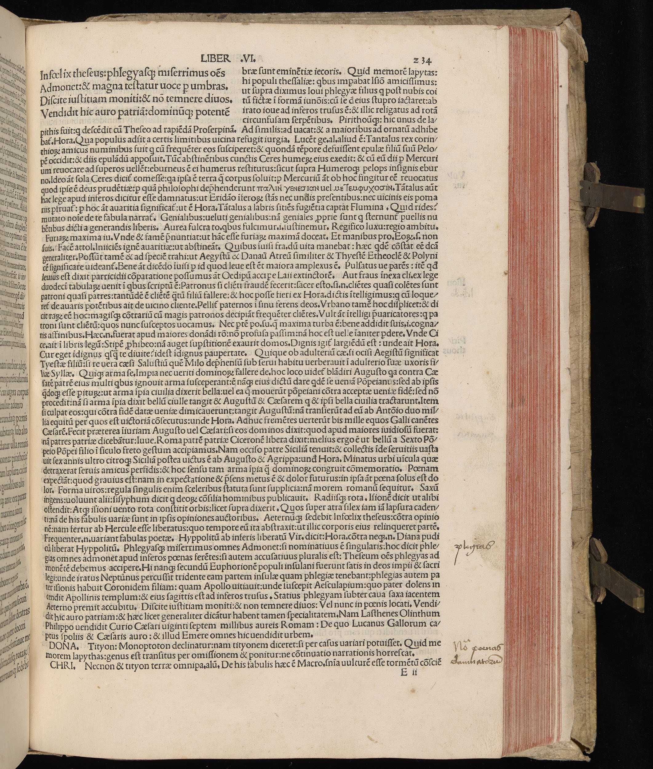Vergilius cum c?mentariis quinque videlicet: Seruii, Landini, Ant. Mancinelli, Donati, Domitii. (M. Vegius' Book XIII addition to the Aen. Also Priapeia and Catalecta.) / Colophon: Impressu Venetiis per Bartolome? de Zanis de Portesio. . . . M.cccc.xciii. Stamped vellum with clasps. Very rare. Fol. - Image 487