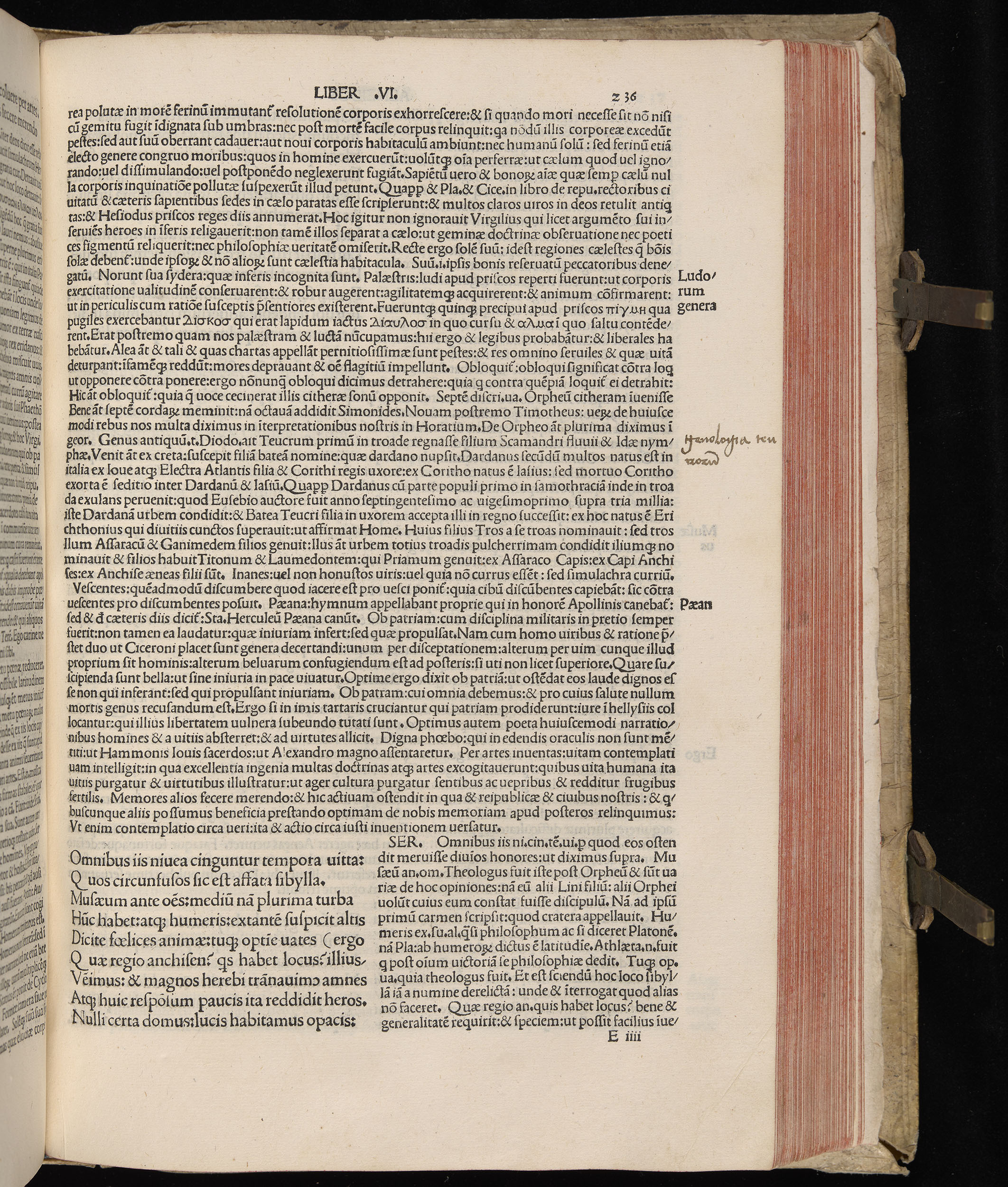 Vergilius cum c?mentariis quinque videlicet: Seruii, Landini, Ant. Mancinelli, Donati, Domitii. (M. Vegius' Book XIII addition to the Aen. Also Priapeia and Catalecta.) / Colophon: Impressu Venetiis per Bartolome? de Zanis de Portesio. . . . M.cccc.xciii. Stamped vellum with clasps. Very rare. Fol. - Image 491