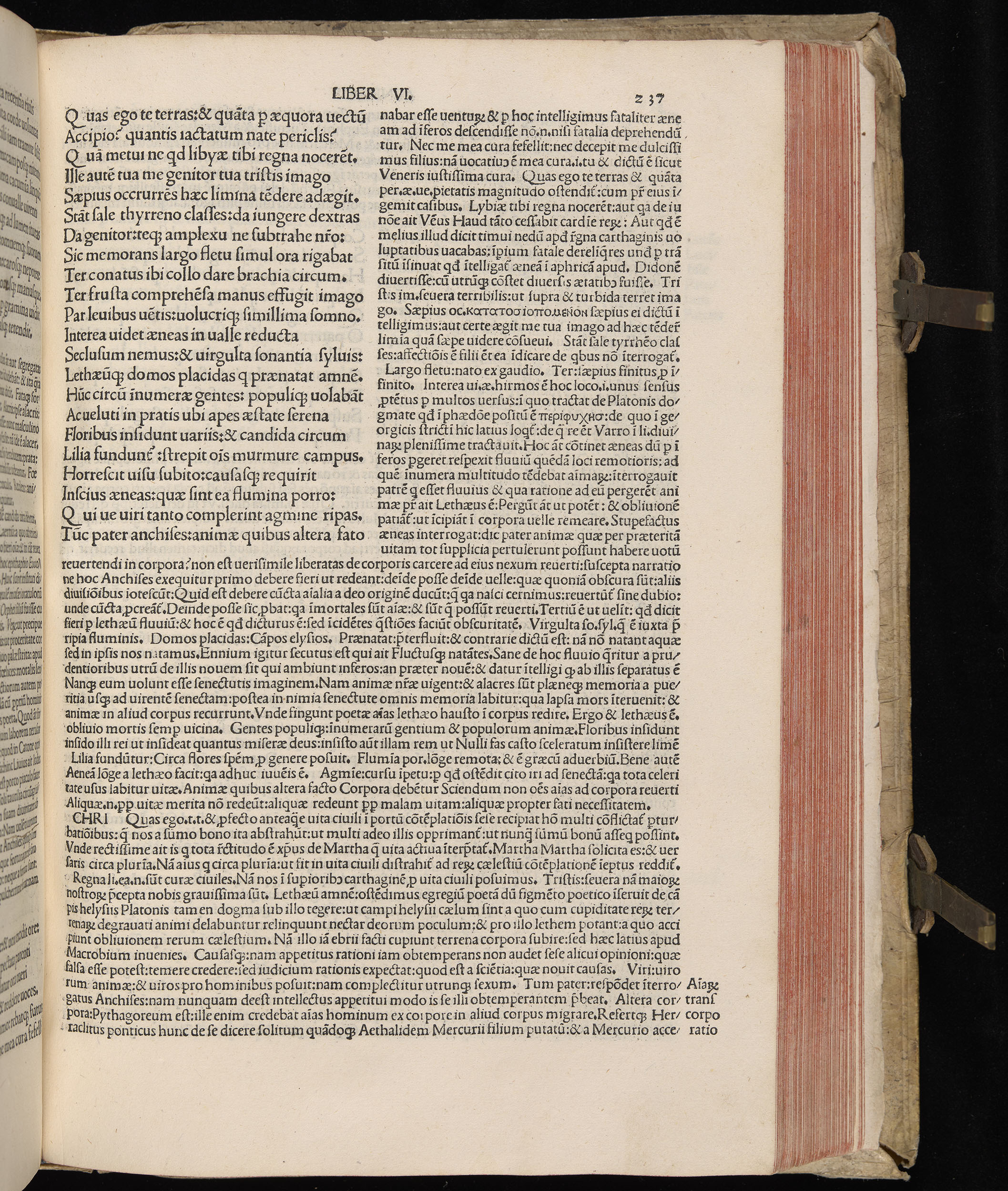 Vergilius cum c?mentariis quinque videlicet: Seruii, Landini, Ant. Mancinelli, Donati, Domitii. (M. Vegius' Book XIII addition to the Aen. Also Priapeia and Catalecta.) / Colophon: Impressu Venetiis per Bartolome? de Zanis de Portesio. . . . M.cccc.xciii. Stamped vellum with clasps. Very rare. Fol. - Image 493