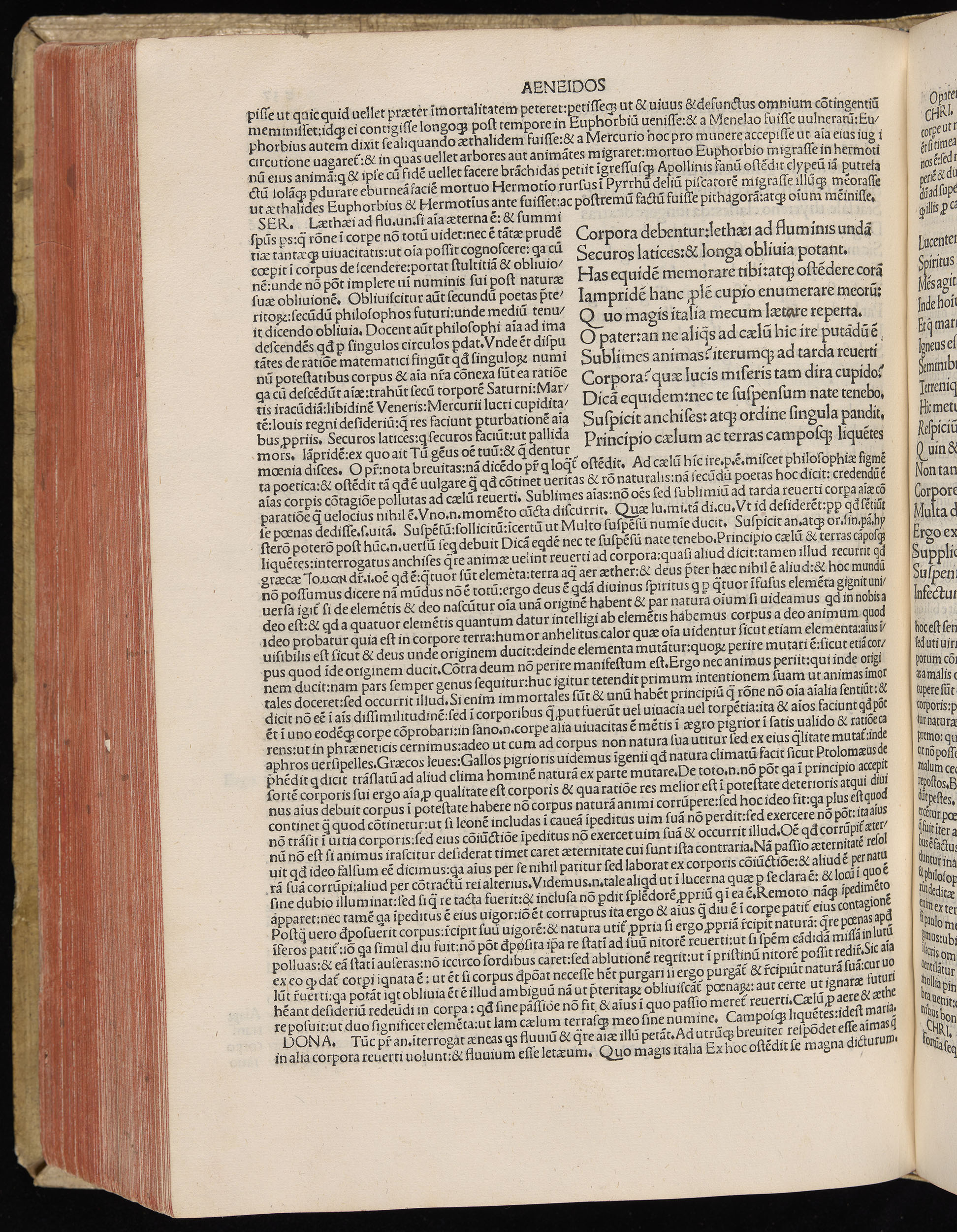 Vergilius cum c?mentariis quinque videlicet: Seruii, Landini, Ant. Mancinelli, Donati, Domitii. (M. Vegius' Book XIII addition to the Aen. Also Priapeia and Catalecta.) / Colophon: Impressu Venetiis per Bartolome? de Zanis de Portesio. . . . M.cccc.xciii. Stamped vellum with clasps. Very rare. Fol. - Image 494