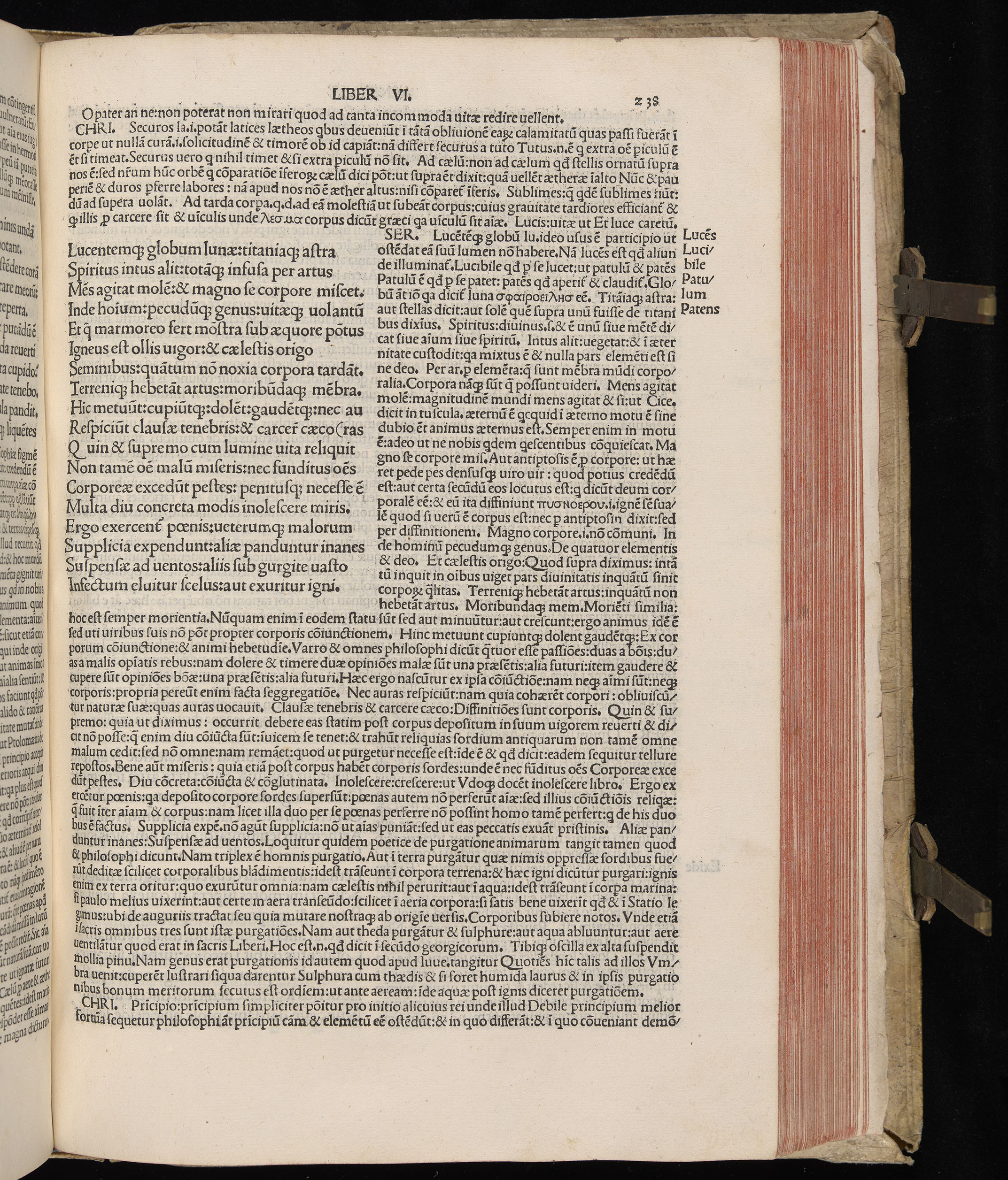 Vergilius cum c?mentariis quinque videlicet: Seruii, Landini, Ant. Mancinelli, Donati, Domitii. (M. Vegius' Book XIII addition to the Aen. Also Priapeia and Catalecta.) / Colophon: Impressu Venetiis per Bartolome? de Zanis de Portesio. . . . M.cccc.xciii. Stamped vellum with clasps. Very rare. Fol. - Image 495