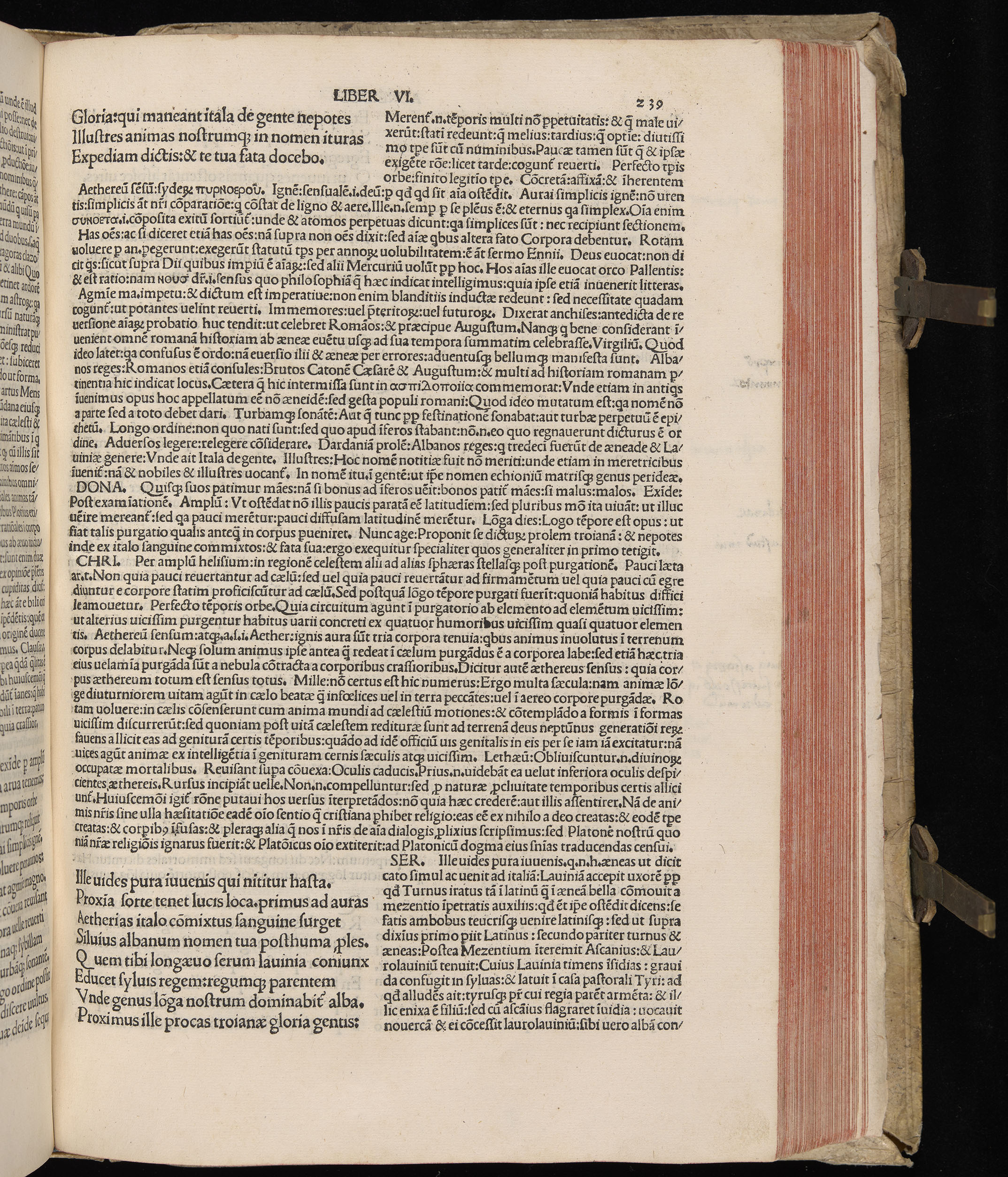 Vergilius cum c?mentariis quinque videlicet: Seruii, Landini, Ant. Mancinelli, Donati, Domitii. (M. Vegius' Book XIII addition to the Aen. Also Priapeia and Catalecta.) / Colophon: Impressu Venetiis per Bartolome? de Zanis de Portesio. . . . M.cccc.xciii. Stamped vellum with clasps. Very rare. Fol. - Image 497