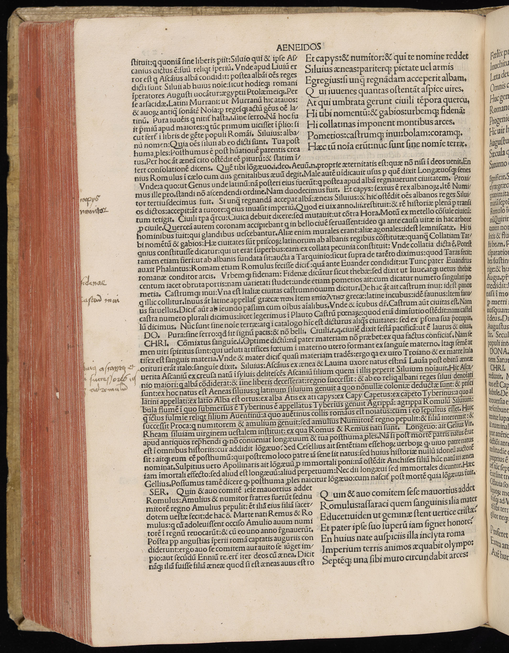 Vergilius cum c?mentariis quinque videlicet: Seruii, Landini, Ant. Mancinelli, Donati, Domitii. (M. Vegius' Book XIII addition to the Aen. Also Priapeia and Catalecta.) / Colophon: Impressu Venetiis per Bartolome? de Zanis de Portesio. . . . M.cccc.xciii. Stamped vellum with clasps. Very rare. Fol. - Image 498