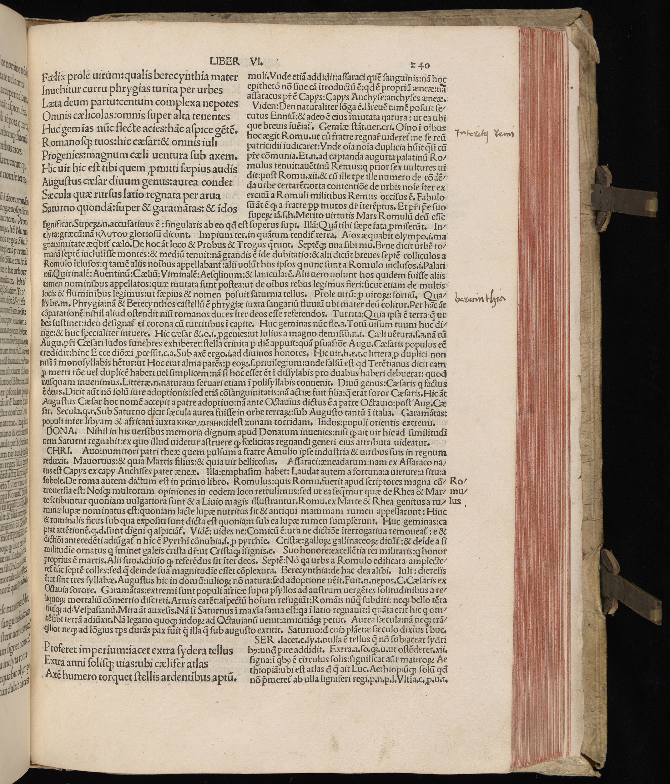 Vergilius cum c?mentariis quinque videlicet: Seruii, Landini, Ant. Mancinelli, Donati, Domitii. (M. Vegius' Book XIII addition to the Aen. Also Priapeia and Catalecta.) / Colophon: Impressu Venetiis per Bartolome? de Zanis de Portesio. . . . M.cccc.xciii. Stamped vellum with clasps. Very rare. Fol. - Image 499