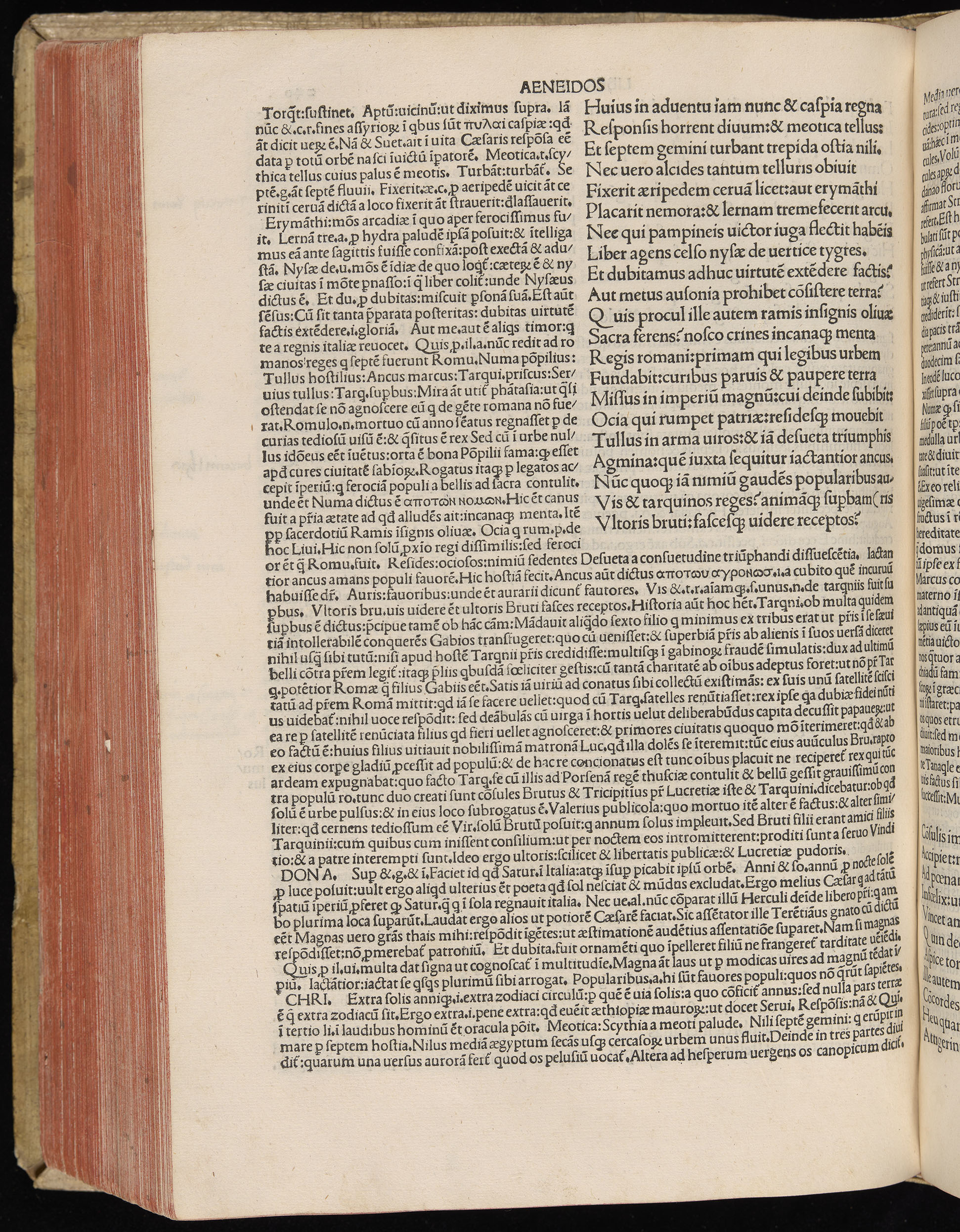 Vergilius cum c?mentariis quinque videlicet: Seruii, Landini, Ant. Mancinelli, Donati, Domitii. (M. Vegius' Book XIII addition to the Aen. Also Priapeia and Catalecta.) / Colophon: Impressu Venetiis per Bartolome? de Zanis de Portesio. . . . M.cccc.xciii. Stamped vellum with clasps. Very rare. Fol. - Image 500