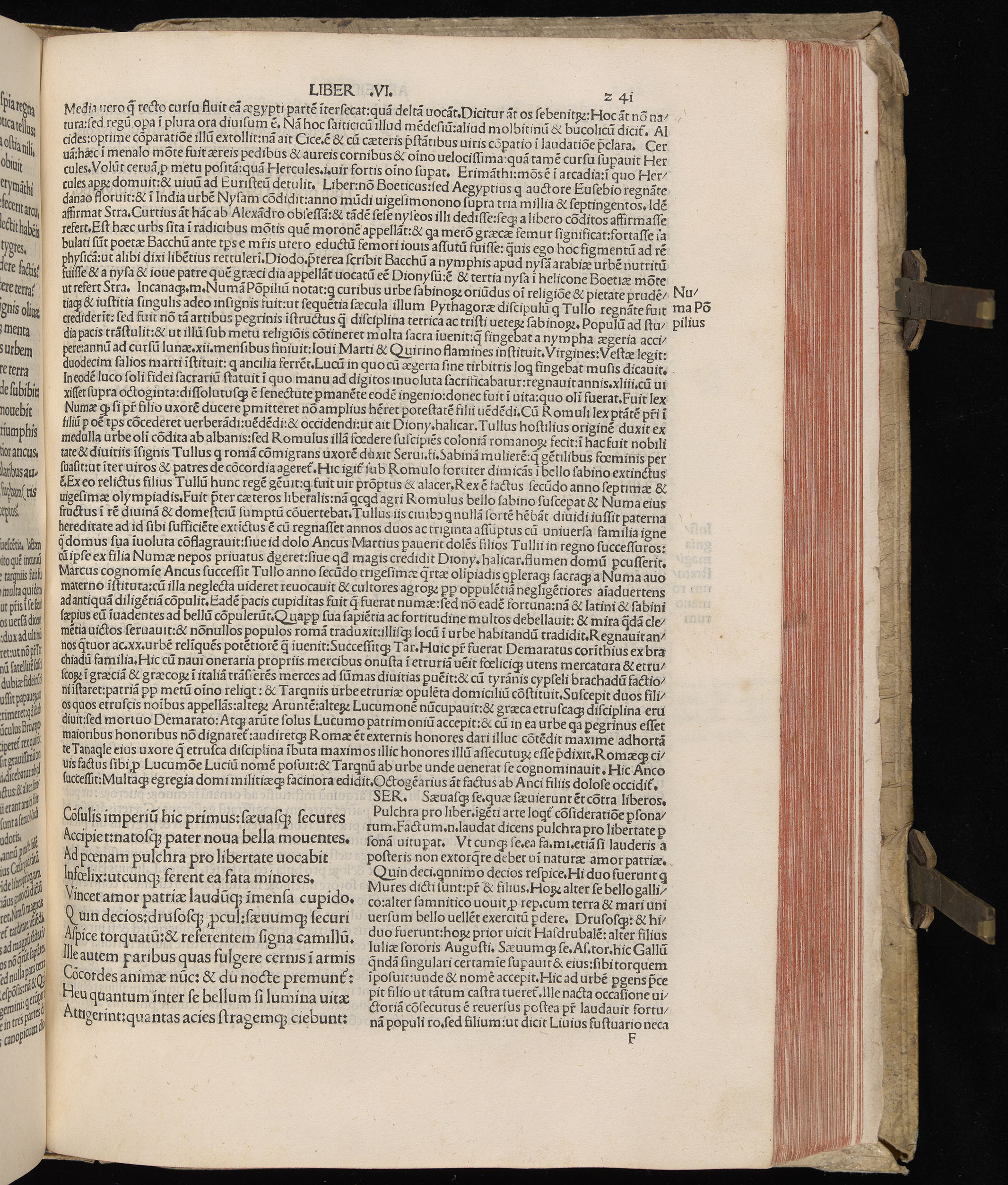 Vergilius cum c?mentariis quinque videlicet: Seruii, Landini, Ant. Mancinelli, Donati, Domitii. (M. Vegius' Book XIII addition to the Aen. Also Priapeia and Catalecta.) / Colophon: Impressu Venetiis per Bartolome? de Zanis de Portesio. . . . M.cccc.xciii. Stamped vellum with clasps. Very rare. Fol. - Image 501