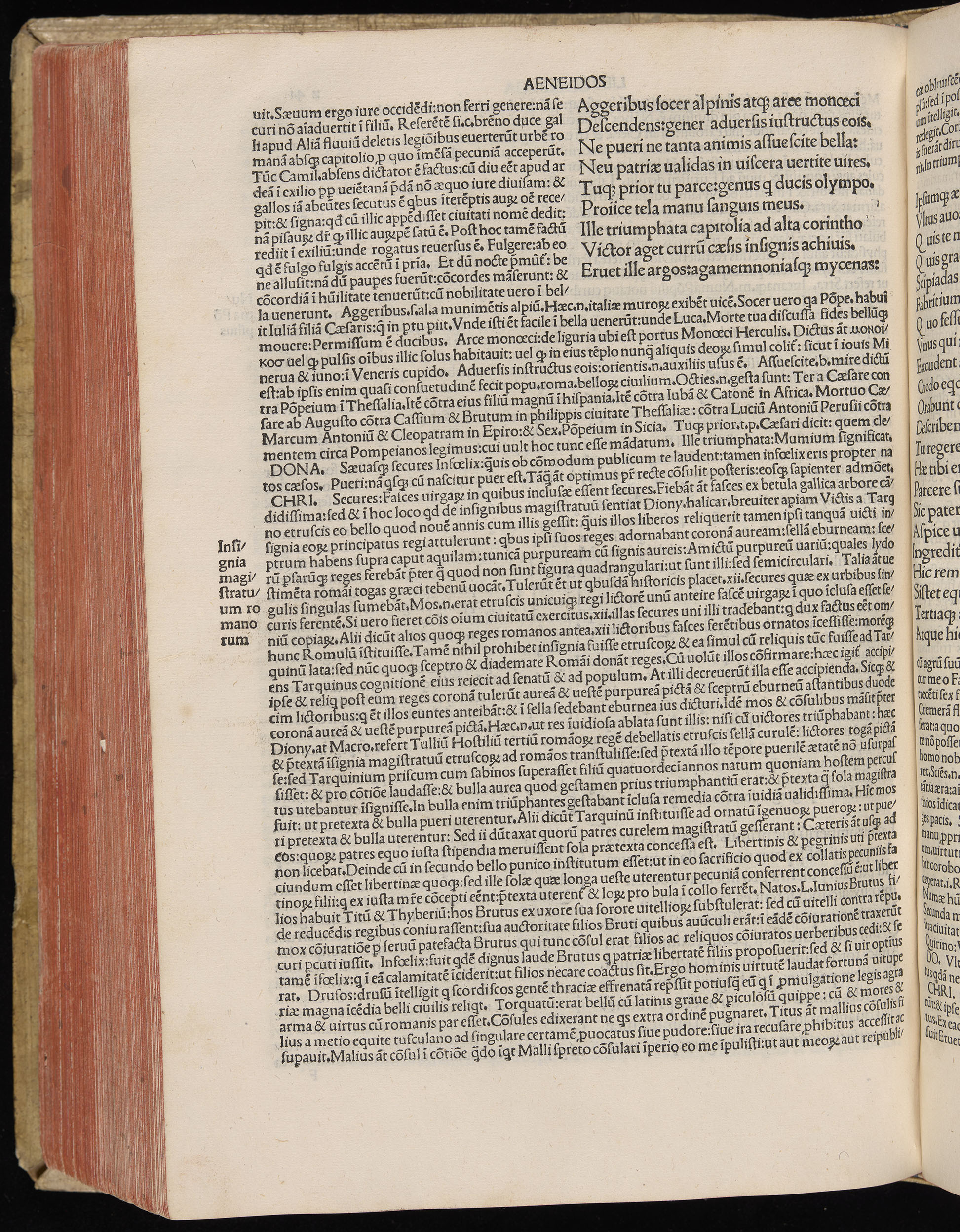 Vergilius cum c?mentariis quinque videlicet: Seruii, Landini, Ant. Mancinelli, Donati, Domitii. (M. Vegius' Book XIII addition to the Aen. Also Priapeia and Catalecta.) / Colophon: Impressu Venetiis per Bartolome? de Zanis de Portesio. . . . M.cccc.xciii. Stamped vellum with clasps. Very rare. Fol. - Image 502