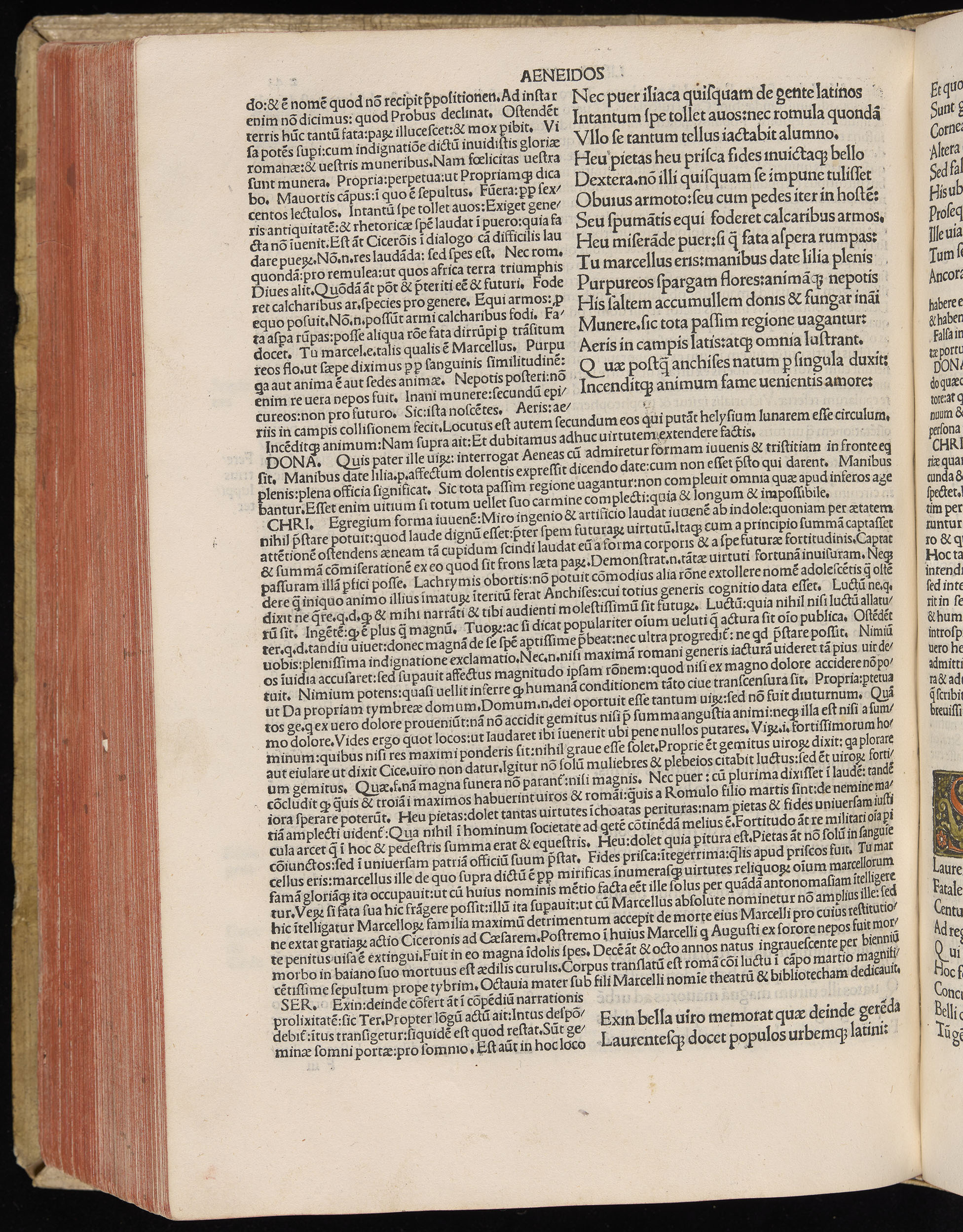 Vergilius cum c?mentariis quinque videlicet: Seruii, Landini, Ant. Mancinelli, Donati, Domitii. (M. Vegius' Book XIII addition to the Aen. Also Priapeia and Catalecta.) / Colophon: Impressu Venetiis per Bartolome? de Zanis de Portesio. . . . M.cccc.xciii. Stamped vellum with clasps. Very rare. Fol. - Image 506