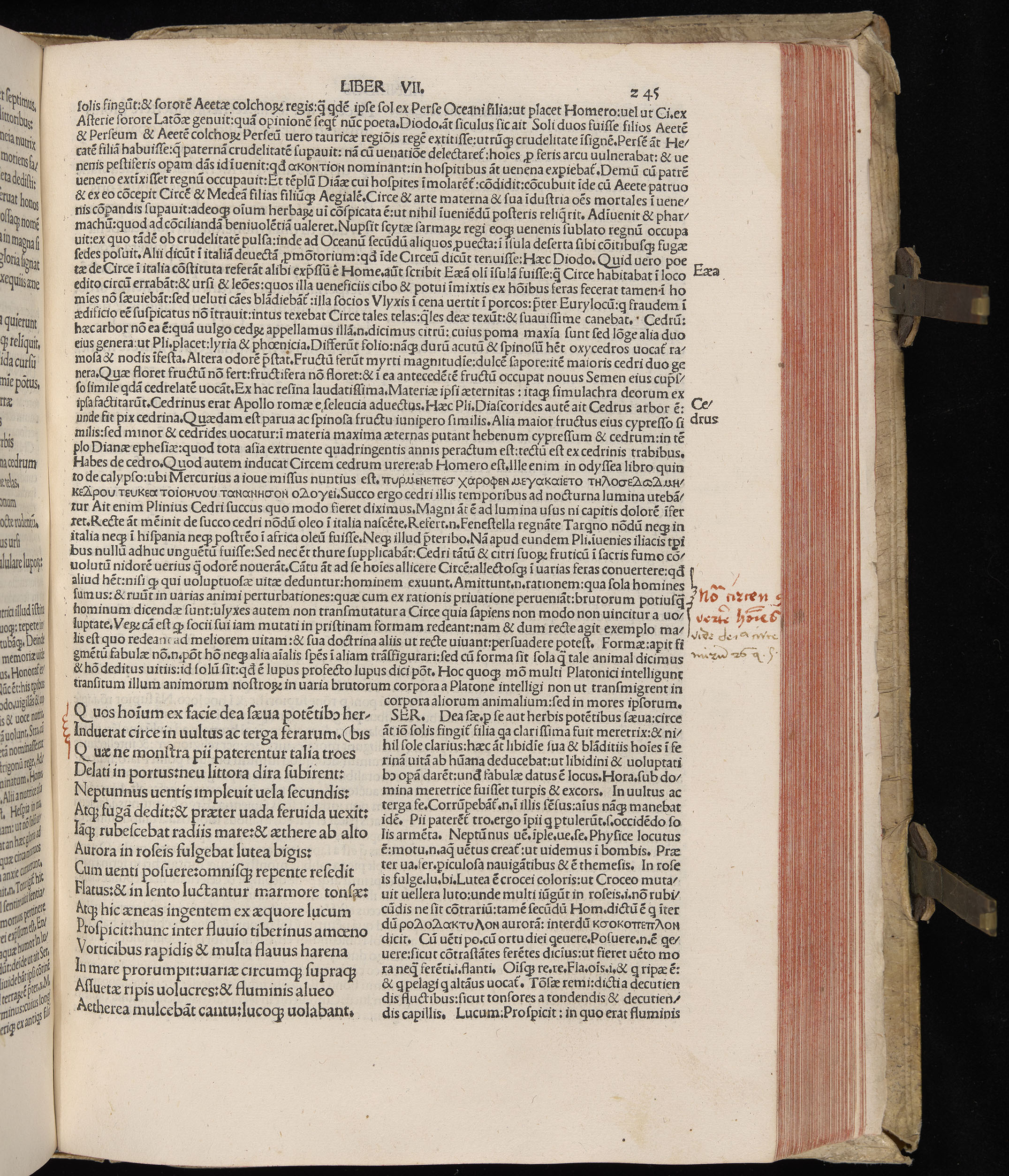 Vergilius cum c?mentariis quinque videlicet: Seruii, Landini, Ant. Mancinelli, Donati, Domitii. (M. Vegius' Book XIII addition to the Aen. Also Priapeia and Catalecta.) / Colophon: Impressu Venetiis per Bartolome? de Zanis de Portesio. . . . M.cccc.xciii. Stamped vellum with clasps. Very rare. Fol. - Image 509