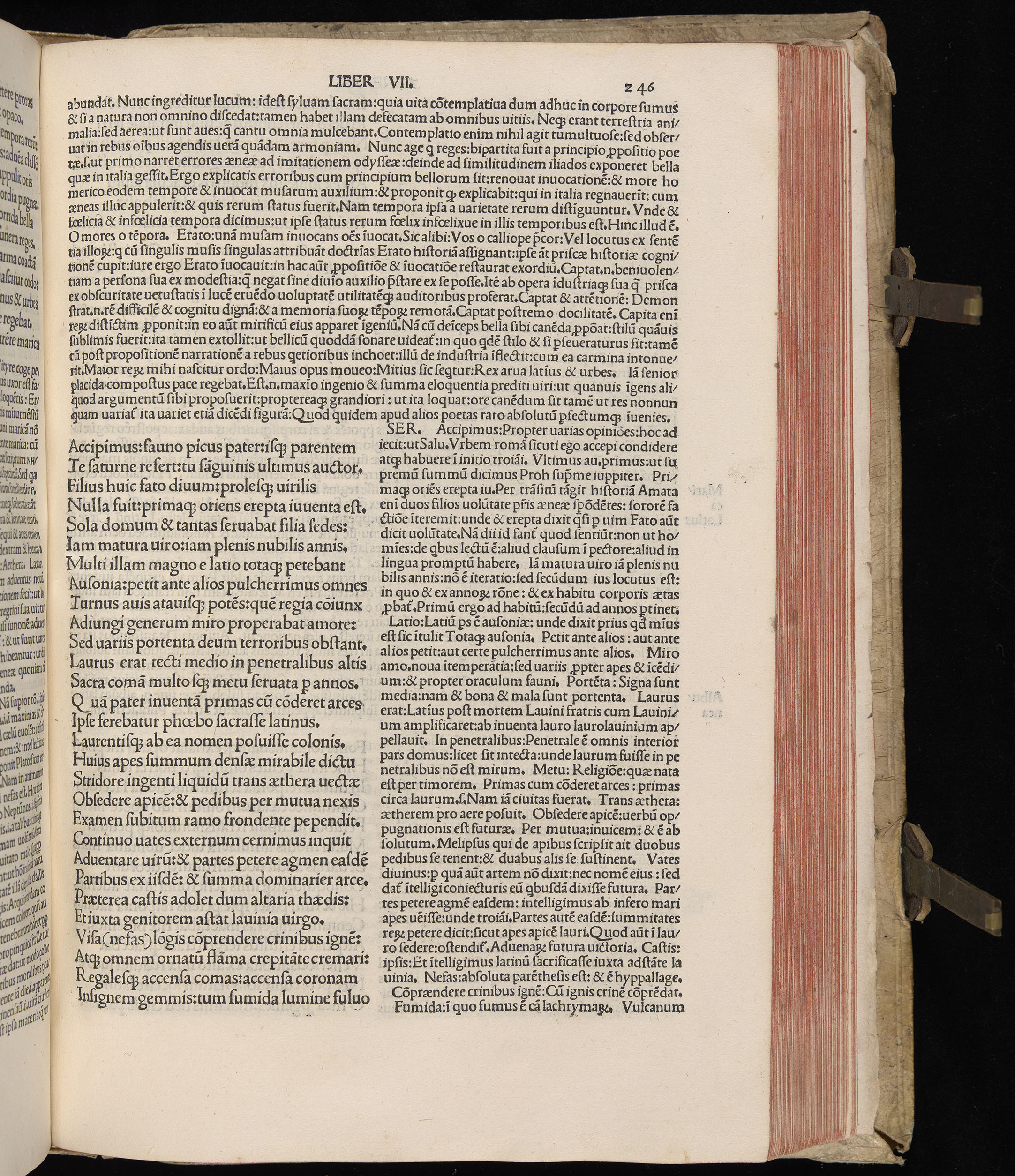 Vergilius cum c?mentariis quinque videlicet: Seruii, Landini, Ant. Mancinelli, Donati, Domitii. (M. Vegius' Book XIII addition to the Aen. Also Priapeia and Catalecta.) / Colophon: Impressu Venetiis per Bartolome? de Zanis de Portesio. . . . M.cccc.xciii. Stamped vellum with clasps. Very rare. Fol. - Image 511