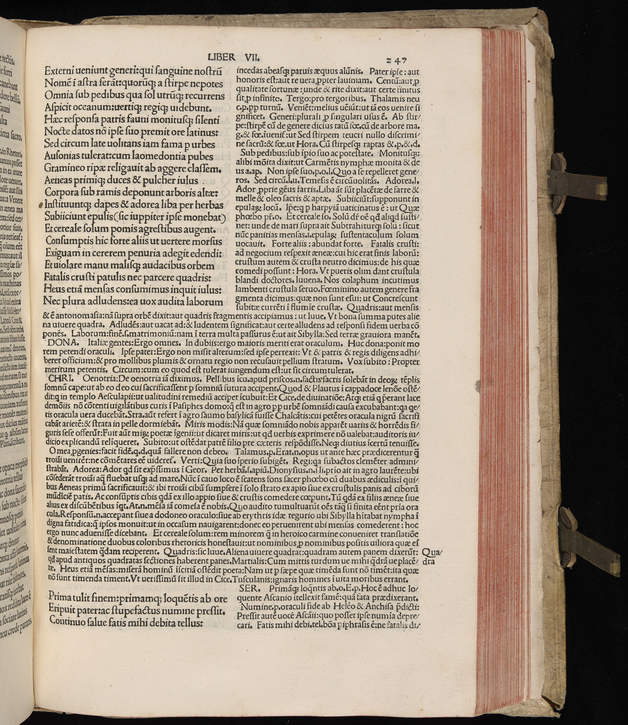 Vergilius cum c?mentariis quinque videlicet: Seruii, Landini, Ant. Mancinelli, Donati, Domitii. (M. Vegius' Book XIII addition to the Aen. Also Priapeia and Catalecta.) / Colophon: Impressu Venetiis per Bartolome? de Zanis de Portesio. . . . M.cccc.xciii. Stamped vellum with clasps. Very rare. Fol. - Image 513