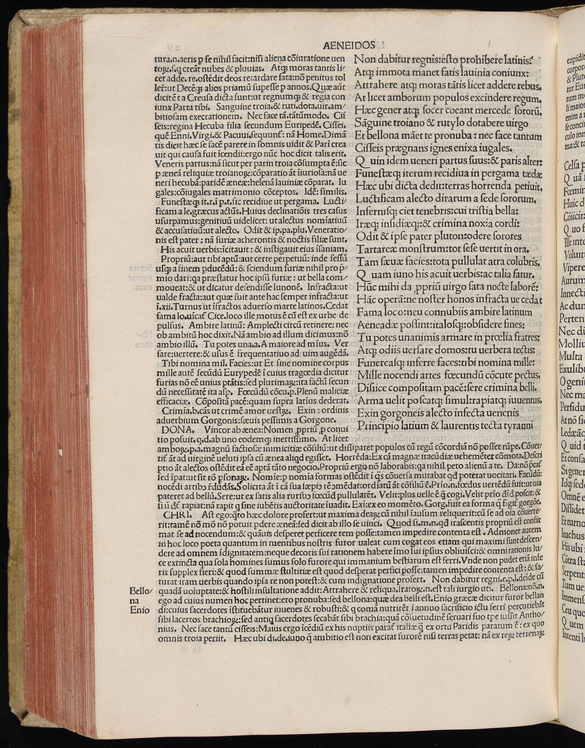 Vergilius cum c?mentariis quinque videlicet: Seruii, Landini, Ant. Mancinelli, Donati, Domitii. (M. Vegius' Book XIII addition to the Aen. Also Priapeia and Catalecta.) / Colophon: Impressu Venetiis per Bartolome? de Zanis de Portesio. . . . M.cccc.xciii. Stamped vellum with clasps. Very rare. Fol. - Image 522
