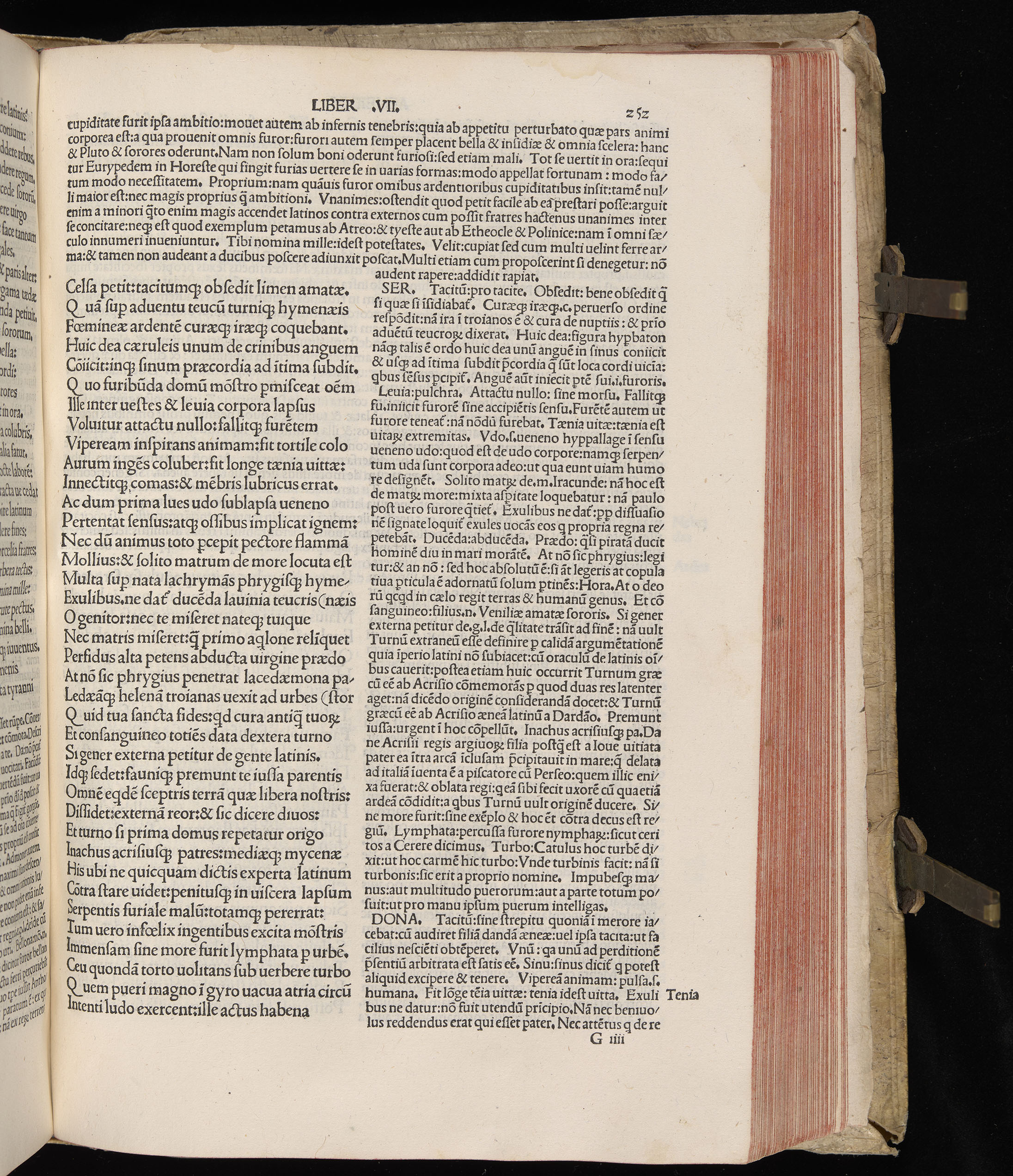 Vergilius cum c?mentariis quinque videlicet: Seruii, Landini, Ant. Mancinelli, Donati, Domitii. (M. Vegius' Book XIII addition to the Aen. Also Priapeia and Catalecta.) / Colophon: Impressu Venetiis per Bartolome? de Zanis de Portesio. . . . M.cccc.xciii. Stamped vellum with clasps. Very rare. Fol. - Image 523