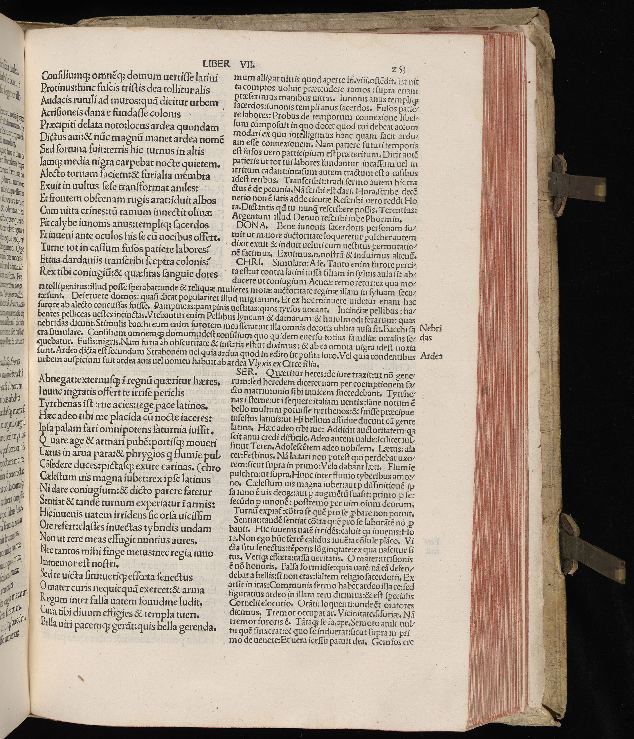 Vergilius cum c?mentariis quinque videlicet: Seruii, Landini, Ant. Mancinelli, Donati, Domitii. (M. Vegius' Book XIII addition to the Aen. Also Priapeia and Catalecta.) / Colophon: Impressu Venetiis per Bartolome? de Zanis de Portesio. . . . M.cccc.xciii. Stamped vellum with clasps. Very rare. Fol. - Image 525