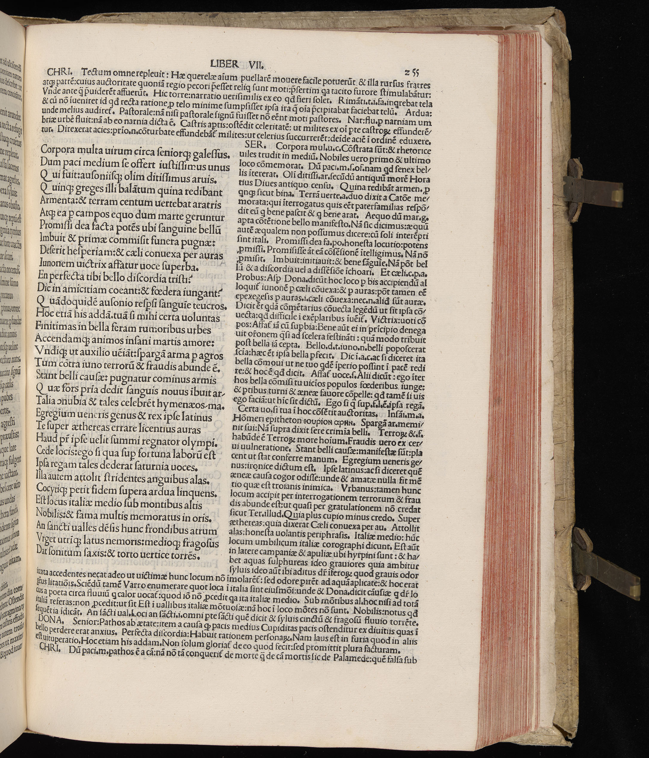 Vergilius cum c?mentariis quinque videlicet: Seruii, Landini, Ant. Mancinelli, Donati, Domitii. (M. Vegius' Book XIII addition to the Aen. Also Priapeia and Catalecta.) / Colophon: Impressu Venetiis per Bartolome? de Zanis de Portesio. . . . M.cccc.xciii. Stamped vellum with clasps. Very rare. Fol. - Image 529