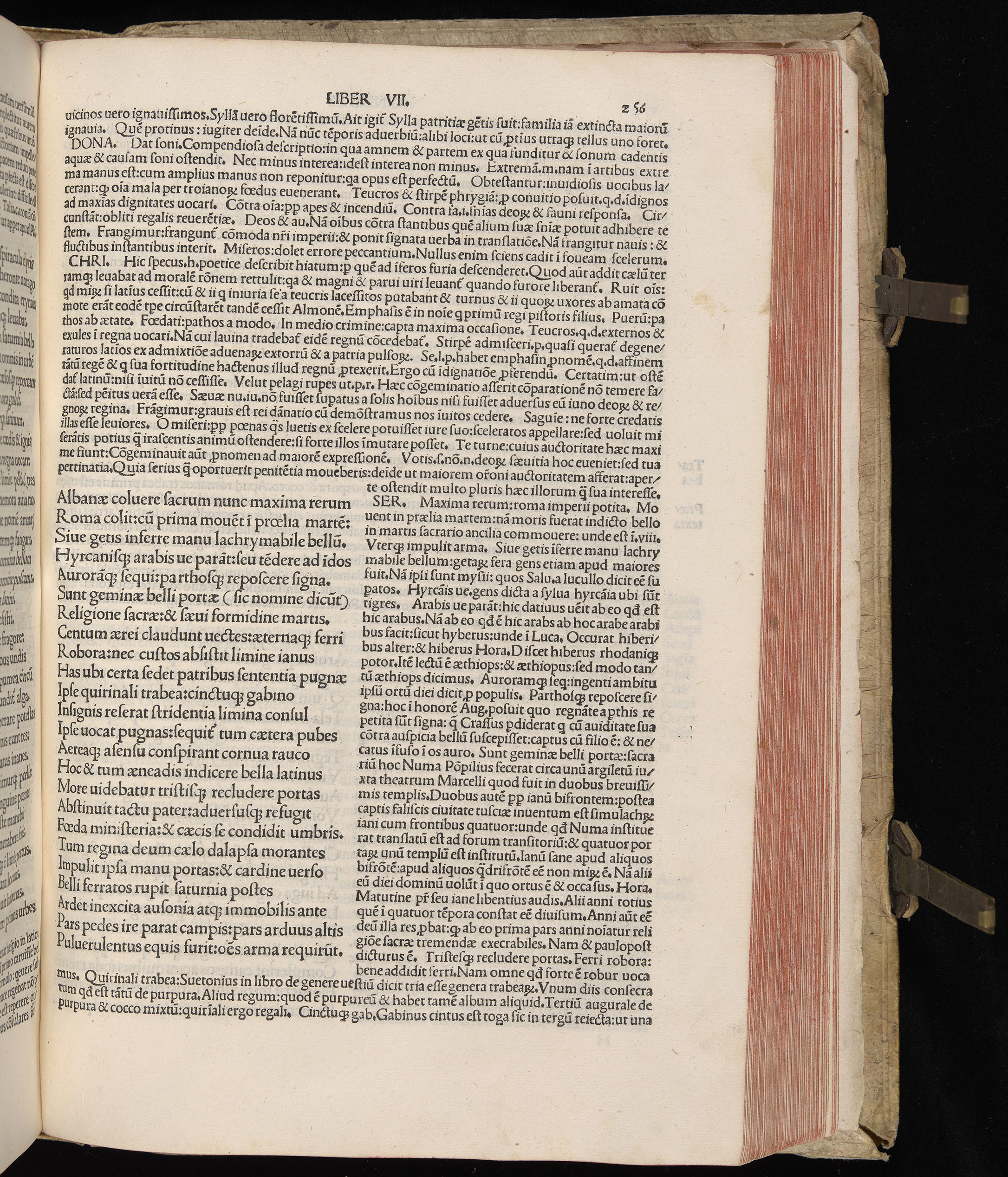 Vergilius cum c?mentariis quinque videlicet: Seruii, Landini, Ant. Mancinelli, Donati, Domitii. (M. Vegius' Book XIII addition to the Aen. Also Priapeia and Catalecta.) / Colophon: Impressu Venetiis per Bartolome? de Zanis de Portesio. . . . M.cccc.xciii. Stamped vellum with clasps. Very rare. Fol. - Image 531