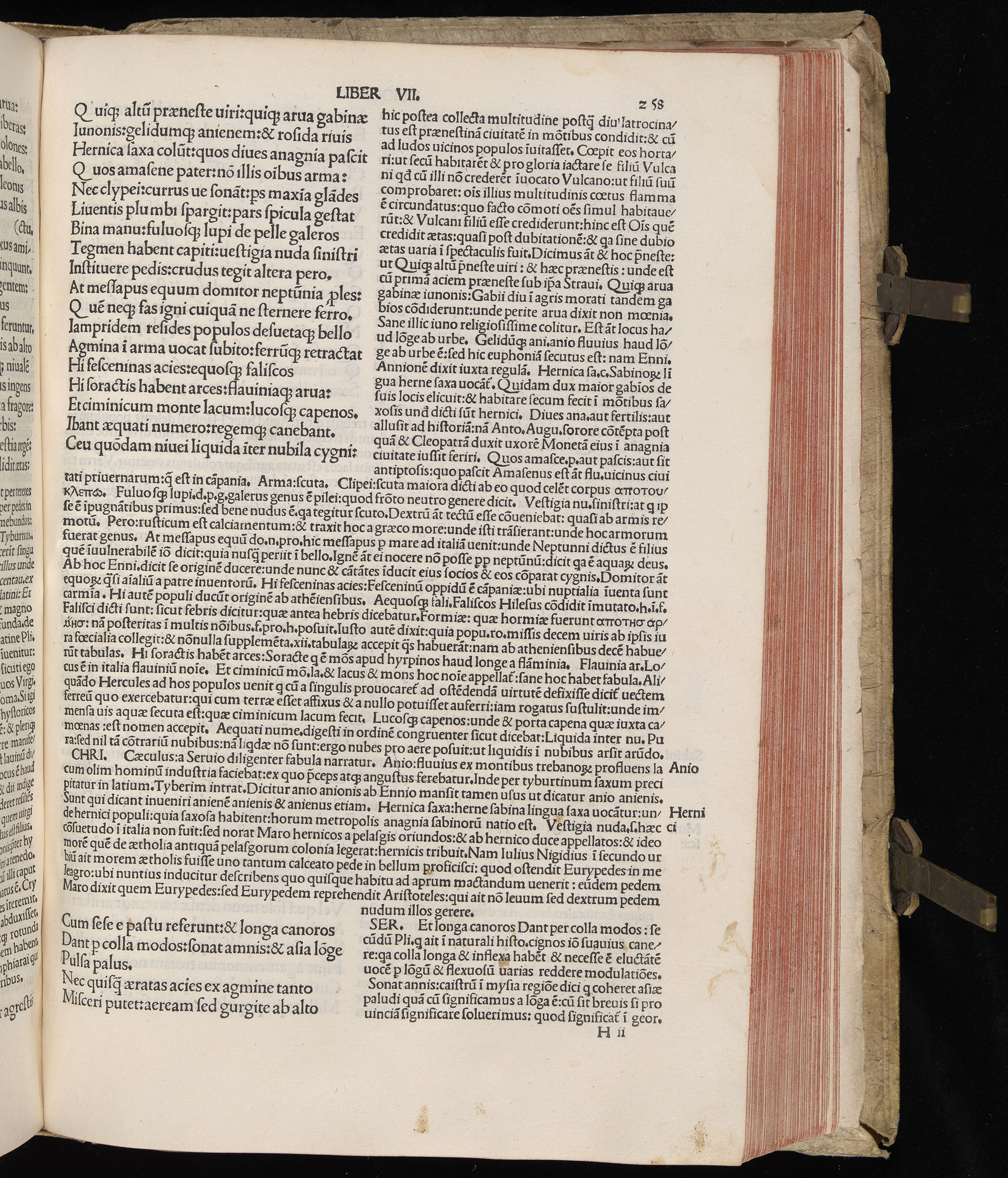 Vergilius cum c?mentariis quinque videlicet: Seruii, Landini, Ant. Mancinelli, Donati, Domitii. (M. Vegius' Book XIII addition to the Aen. Also Priapeia and Catalecta.) / Colophon: Impressu Venetiis per Bartolome? de Zanis de Portesio. . . . M.cccc.xciii. Stamped vellum with clasps. Very rare. Fol. - Image 535