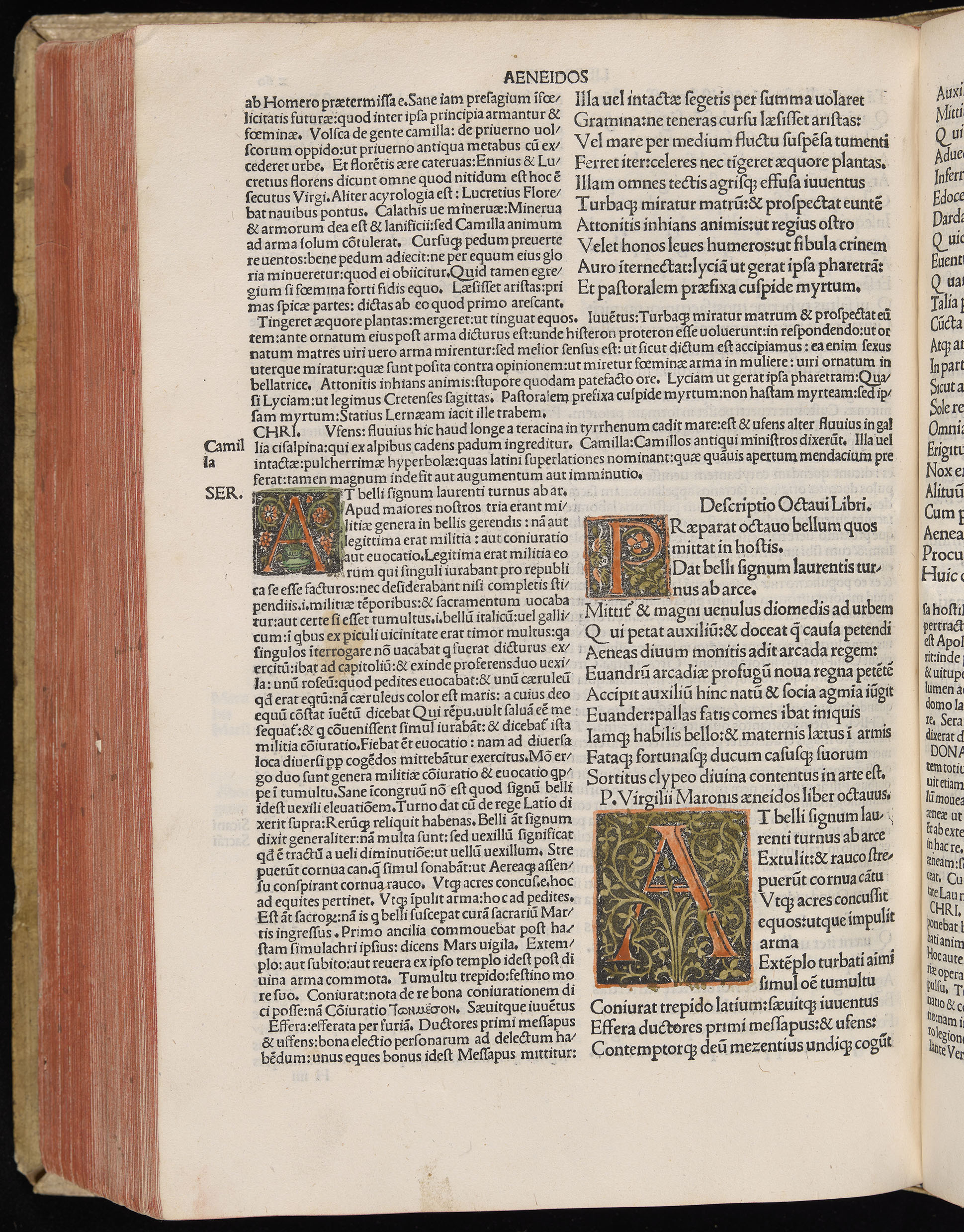 Vergilius cum c?mentariis quinque videlicet: Seruii, Landini, Ant. Mancinelli, Donati, Domitii. (M. Vegius' Book XIII addition to the Aen. Also Priapeia and Catalecta.) / Colophon: Impressu Venetiis per Bartolome? de Zanis de Portesio. . . . M.cccc.xciii. Stamped vellum with clasps. Very rare. Fol. - Image 540