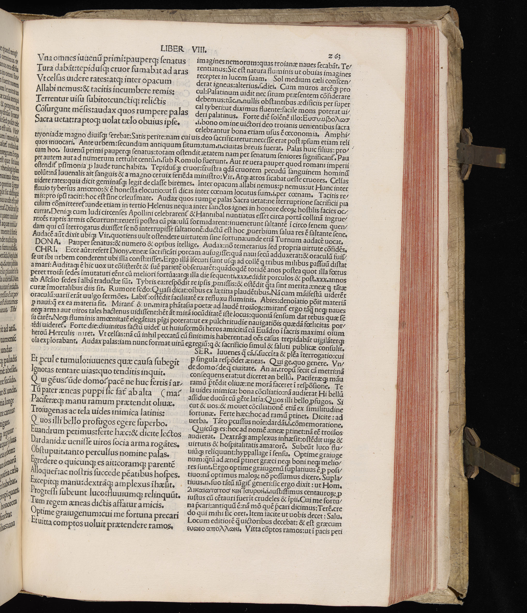 Vergilius cum c?mentariis quinque videlicet: Seruii, Landini, Ant. Mancinelli, Donati, Domitii. (M. Vegius' Book XIII addition to the Aen. Also Priapeia and Catalecta.) / Colophon: Impressu Venetiis per Bartolome? de Zanis de Portesio. . . . M.cccc.xciii. Stamped vellum with clasps. Very rare. Fol. - Image 545