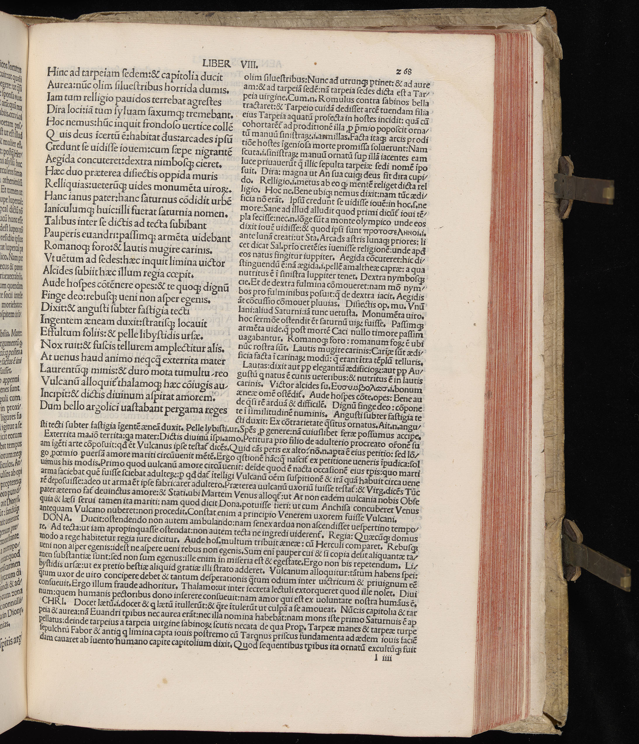 Vergilius cum c?mentariis quinque videlicet: Seruii, Landini, Ant. Mancinelli, Donati, Domitii. (M. Vegius' Book XIII addition to the Aen. Also Priapeia and Catalecta.) / Colophon: Impressu Venetiis per Bartolome? de Zanis de Portesio. . . . M.cccc.xciii. Stamped vellum with clasps. Very rare. Fol. - Image 555