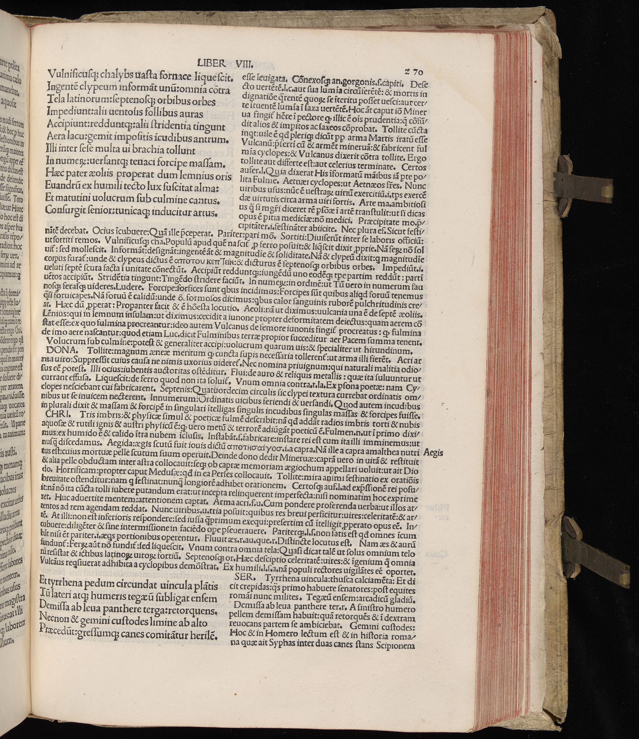 Vergilius cum c?mentariis quinque videlicet: Seruii, Landini, Ant. Mancinelli, Donati, Domitii. (M. Vegius' Book XIII addition to the Aen. Also Priapeia and Catalecta.) / Colophon: Impressu Venetiis per Bartolome? de Zanis de Portesio. . . . M.cccc.xciii. Stamped vellum with clasps. Very rare. Fol. - Image 559