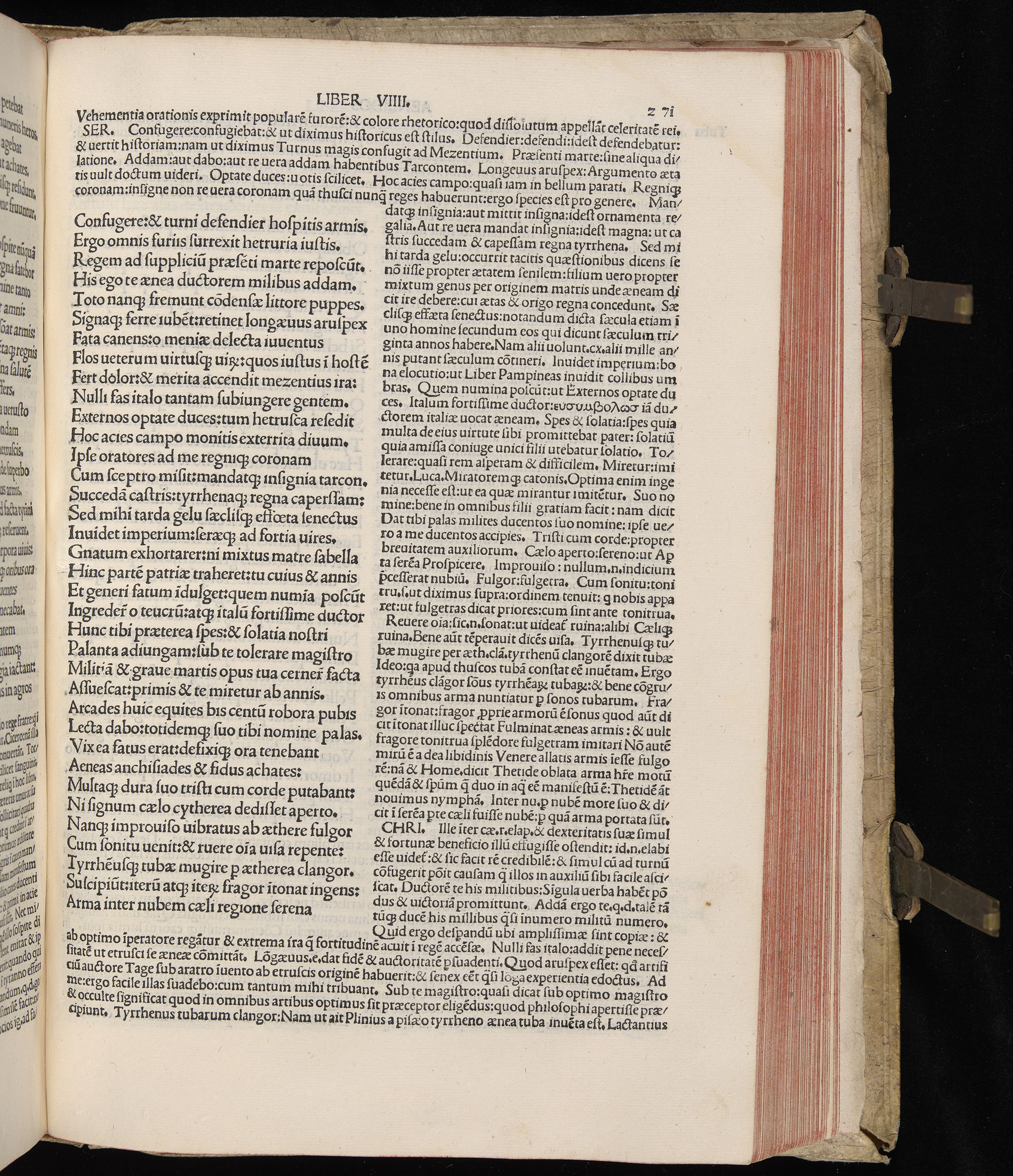 Vergilius cum c?mentariis quinque videlicet: Seruii, Landini, Ant. Mancinelli, Donati, Domitii. (M. Vegius' Book XIII addition to the Aen. Also Priapeia and Catalecta.) / Colophon: Impressu Venetiis per Bartolome? de Zanis de Portesio. . . . M.cccc.xciii. Stamped vellum with clasps. Very rare. Fol. - Image 561