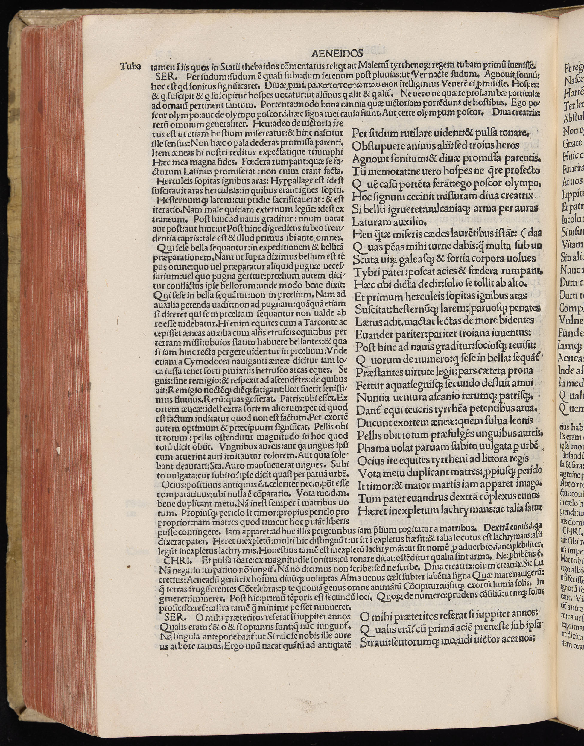 Vergilius cum c?mentariis quinque videlicet: Seruii, Landini, Ant. Mancinelli, Donati, Domitii. (M. Vegius' Book XIII addition to the Aen. Also Priapeia and Catalecta.) / Colophon: Impressu Venetiis per Bartolome? de Zanis de Portesio. . . . M.cccc.xciii. Stamped vellum with clasps. Very rare. Fol. - Image 562