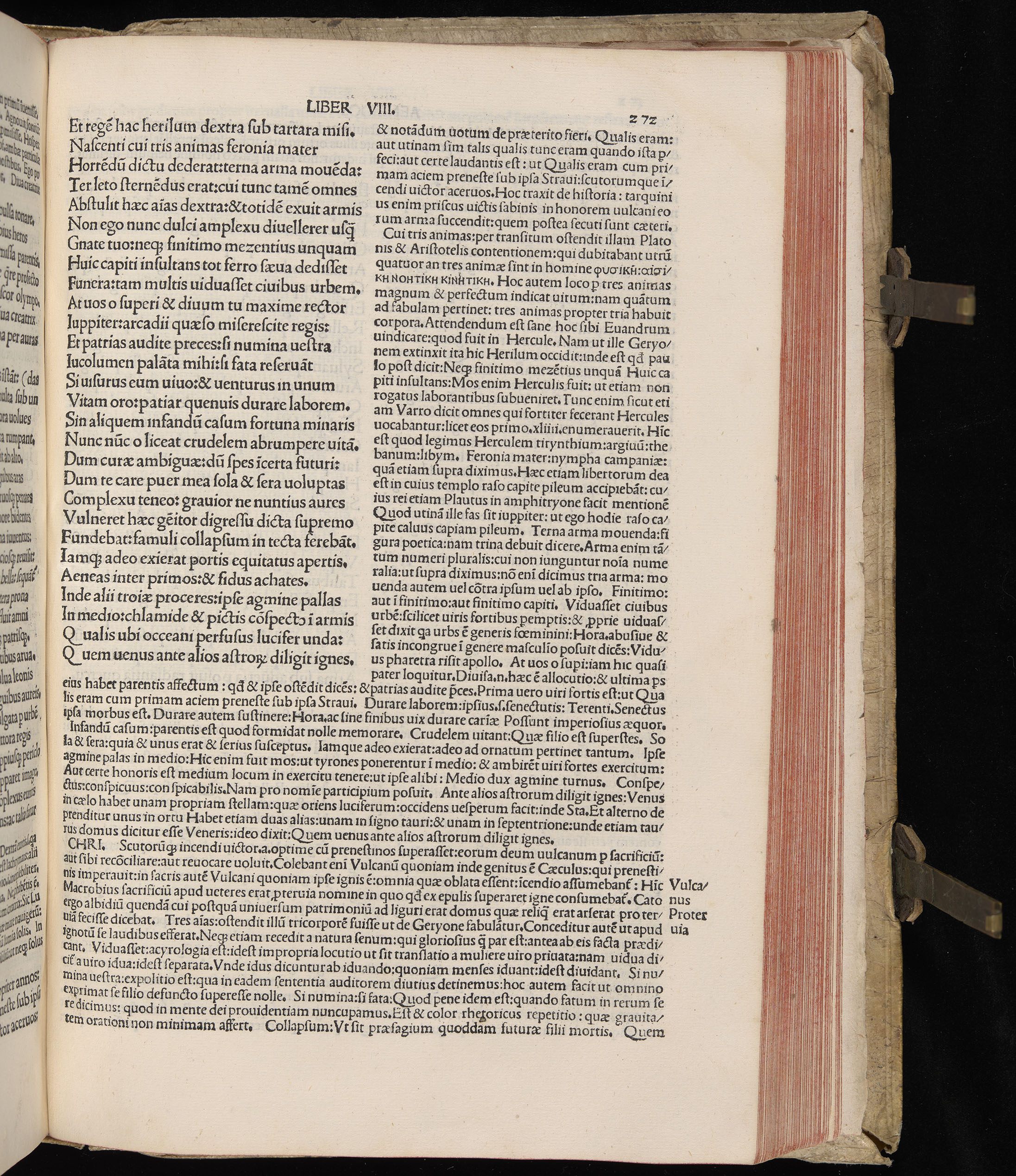 Vergilius cum c?mentariis quinque videlicet: Seruii, Landini, Ant. Mancinelli, Donati, Domitii. (M. Vegius' Book XIII addition to the Aen. Also Priapeia and Catalecta.) / Colophon: Impressu Venetiis per Bartolome? de Zanis de Portesio. . . . M.cccc.xciii. Stamped vellum with clasps. Very rare. Fol. - Image 563