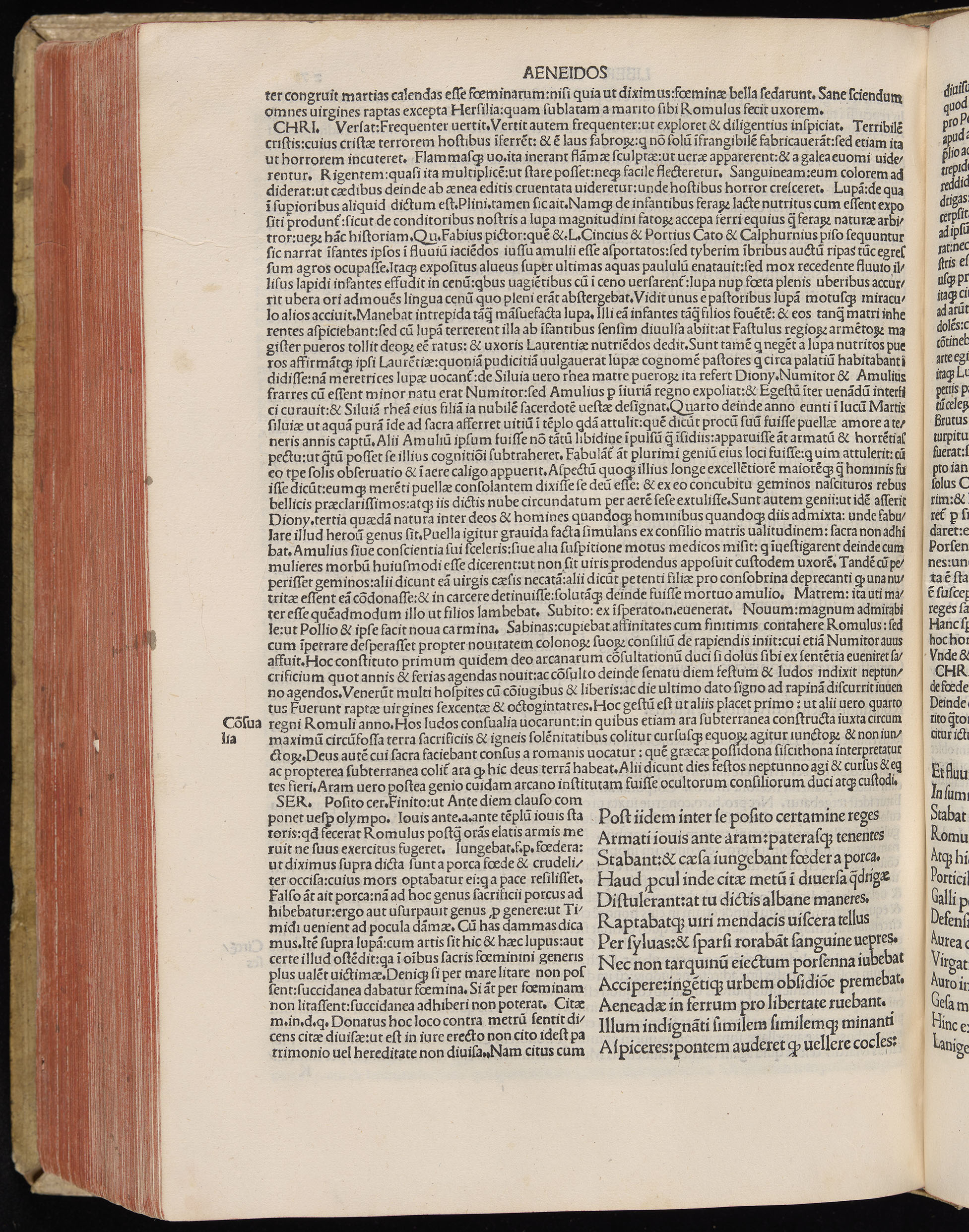 Vergilius cum c?mentariis quinque videlicet: Seruii, Landini, Ant. Mancinelli, Donati, Domitii. (M. Vegius' Book XIII addition to the Aen. Also Priapeia and Catalecta.) / Colophon: Impressu Venetiis per Bartolome? de Zanis de Portesio. . . . M.cccc.xciii. Stamped vellum with clasps. Very rare. Fol. - Image 566