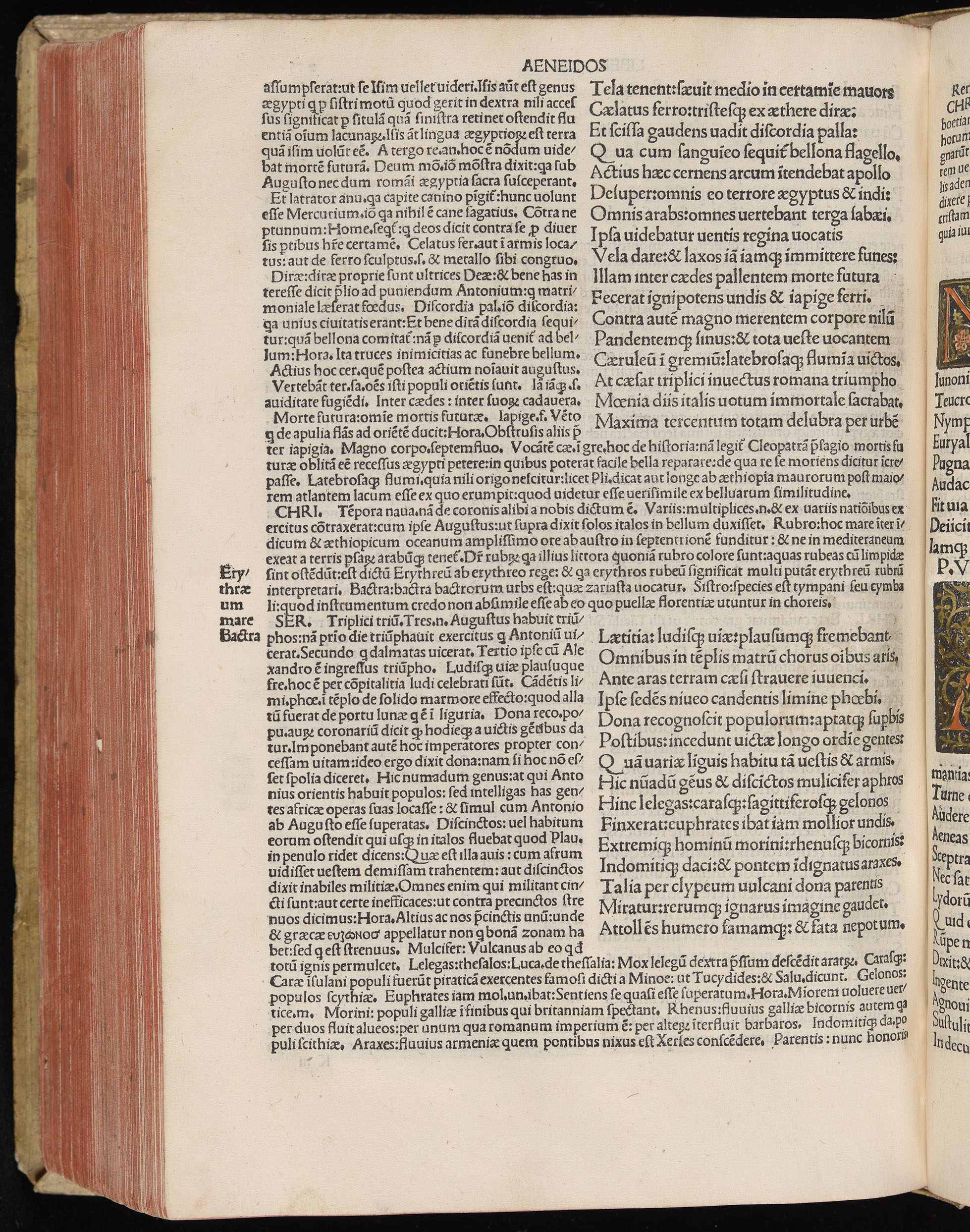 Vergilius cum c?mentariis quinque videlicet: Seruii, Landini, Ant. Mancinelli, Donati, Domitii. (M. Vegius' Book XIII addition to the Aen. Also Priapeia and Catalecta.) / Colophon: Impressu Venetiis per Bartolome? de Zanis de Portesio. . . . M.cccc.xciii. Stamped vellum with clasps. Very rare. Fol. - Image 570