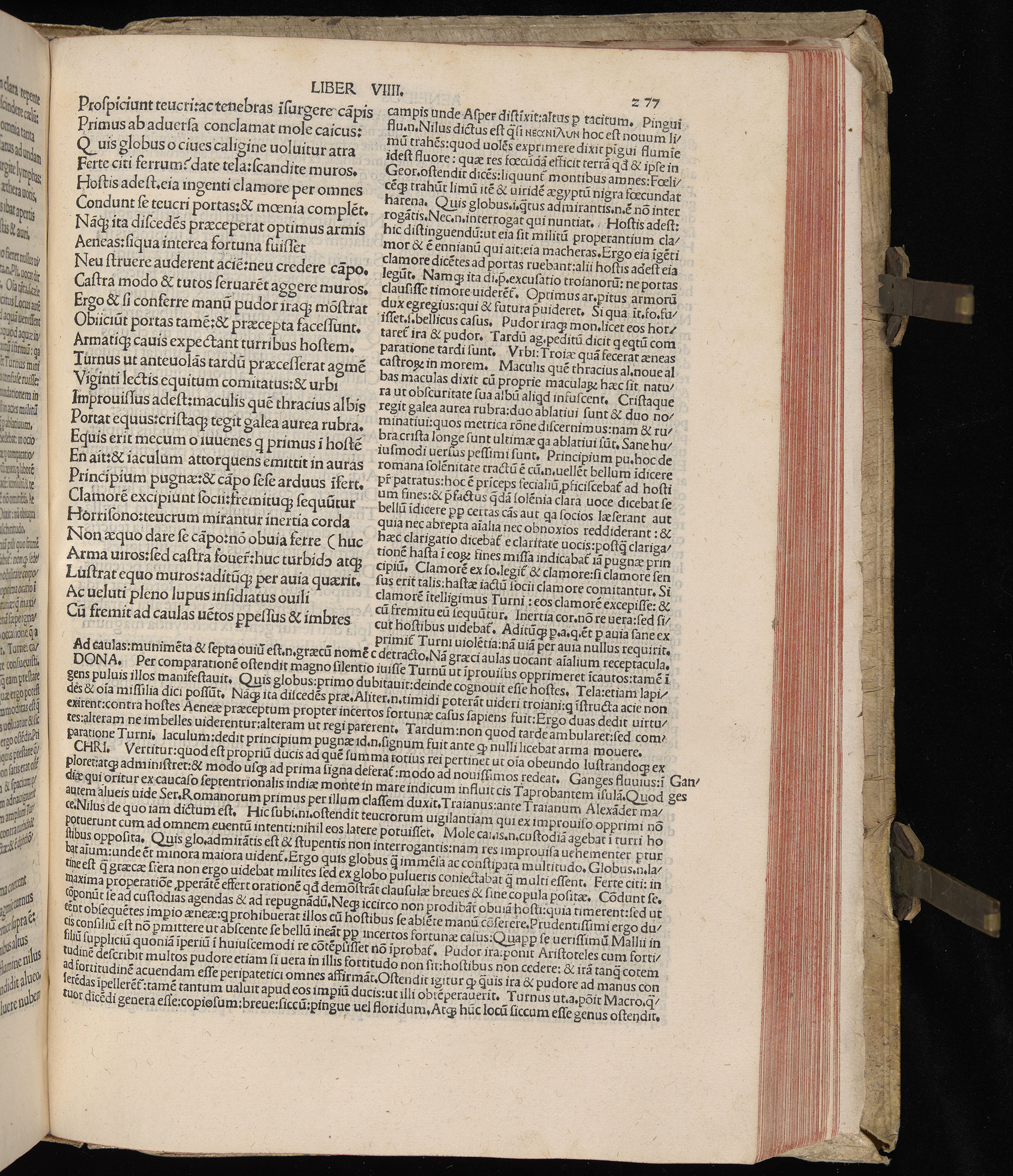 Vergilius cum c?mentariis quinque videlicet: Seruii, Landini, Ant. Mancinelli, Donati, Domitii. (M. Vegius' Book XIII addition to the Aen. Also Priapeia and Catalecta.) / Colophon: Impressu Venetiis per Bartolome? de Zanis de Portesio. . . . M.cccc.xciii. Stamped vellum with clasps. Very rare. Fol. - Image 573