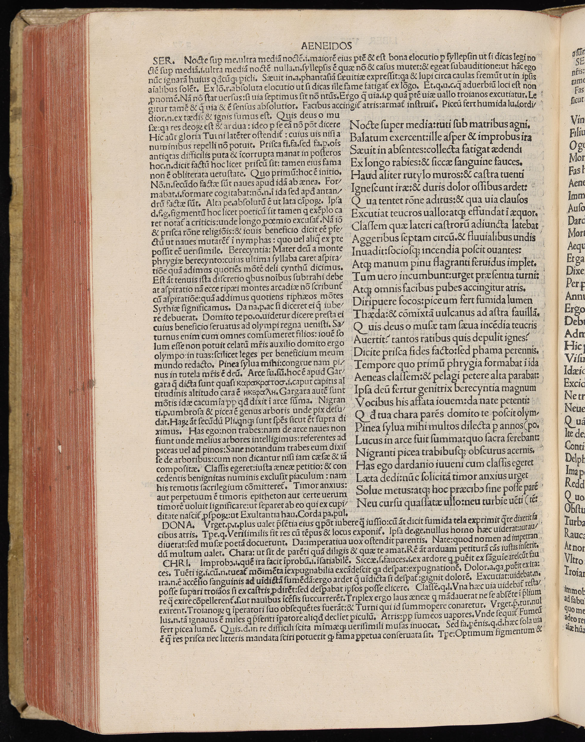 Vergilius cum c?mentariis quinque videlicet: Seruii, Landini, Ant. Mancinelli, Donati, Domitii. (M. Vegius' Book XIII addition to the Aen. Also Priapeia and Catalecta.) / Colophon: Impressu Venetiis per Bartolome? de Zanis de Portesio. . . . M.cccc.xciii. Stamped vellum with clasps. Very rare. Fol. - Image 574