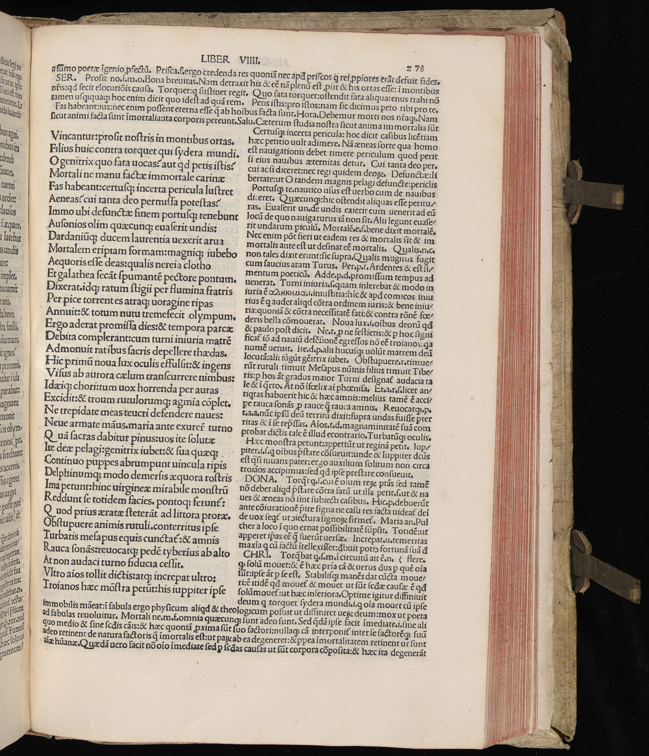 Vergilius cum c?mentariis quinque videlicet: Seruii, Landini, Ant. Mancinelli, Donati, Domitii. (M. Vegius' Book XIII addition to the Aen. Also Priapeia and Catalecta.) / Colophon: Impressu Venetiis per Bartolome? de Zanis de Portesio. . . . M.cccc.xciii. Stamped vellum with clasps. Very rare. Fol. - Image 575