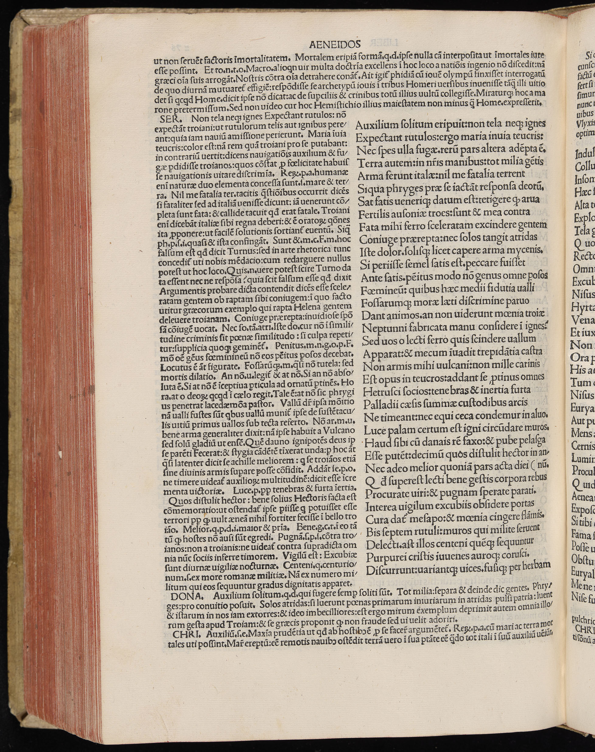 Vergilius cum c?mentariis quinque videlicet: Seruii, Landini, Ant. Mancinelli, Donati, Domitii. (M. Vegius' Book XIII addition to the Aen. Also Priapeia and Catalecta.) / Colophon: Impressu Venetiis per Bartolome? de Zanis de Portesio. . . . M.cccc.xciii. Stamped vellum with clasps. Very rare. Fol. - Image 576